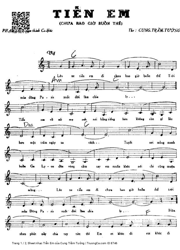 Page 1 of Sheet music PDF Tiễn Em - Cung Trầm Tưởng