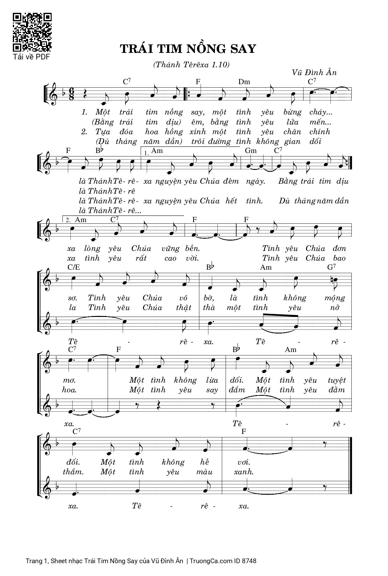 Sheet PDF of Trái Tim Nồng Say