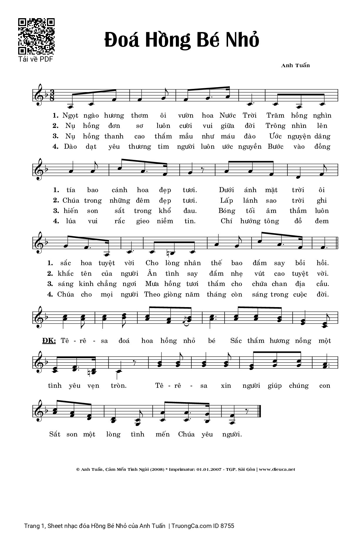 Sheet PDF of đóa Hồng Bé Nhỏ