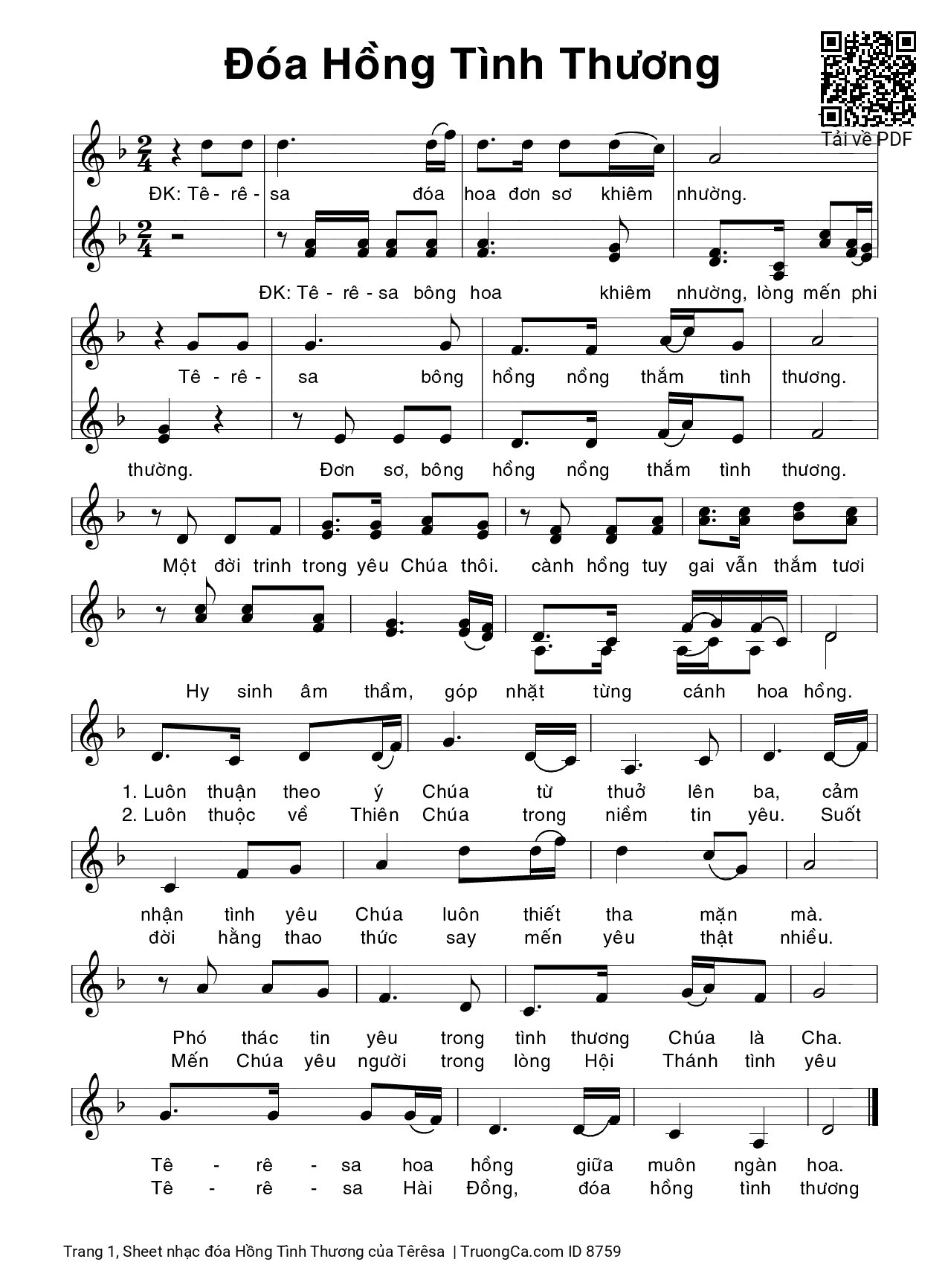 Sheet PDF of đóa Hồng Tình Thương