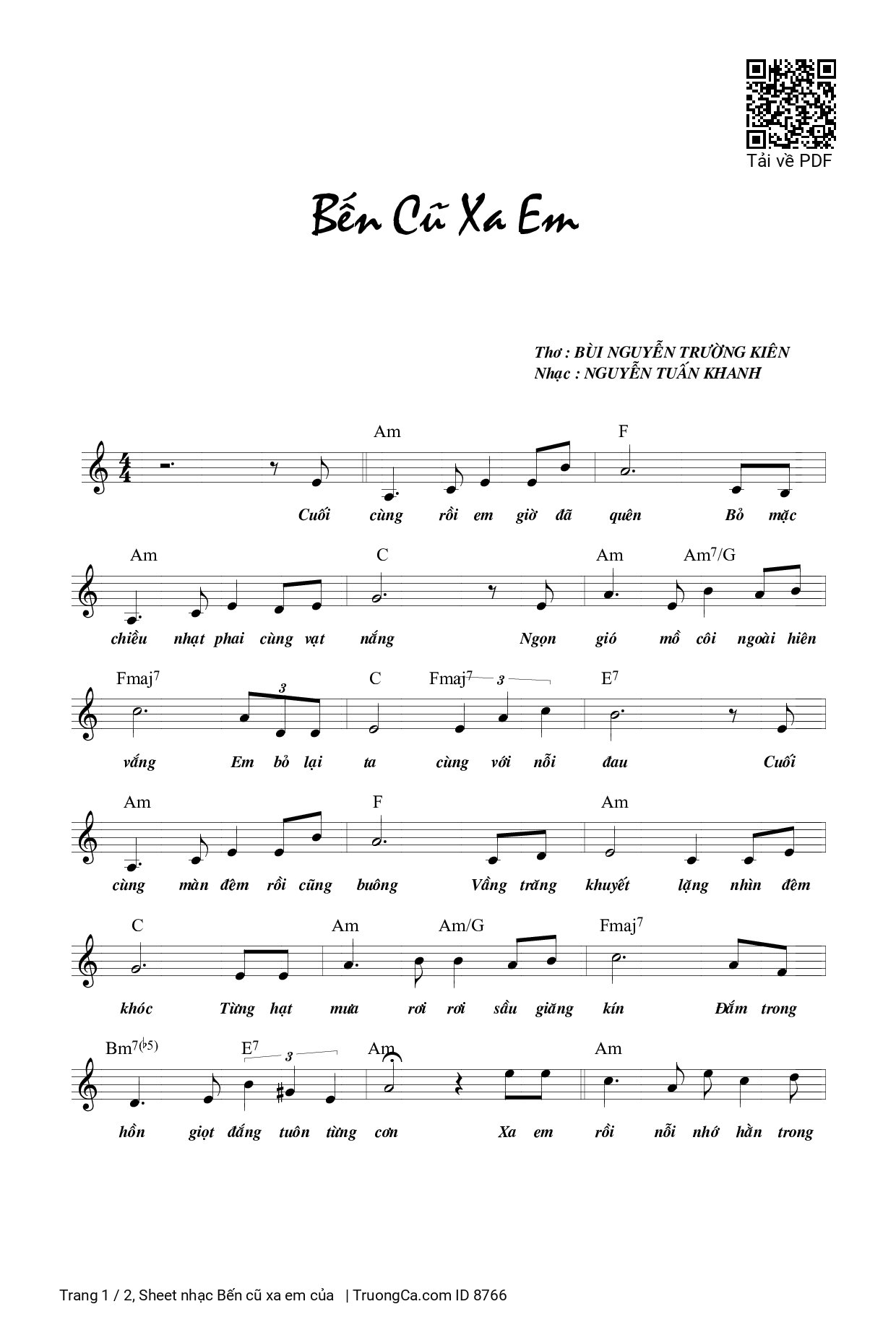 Page 1 of Sheet music PDF Bến cũ xa em - 