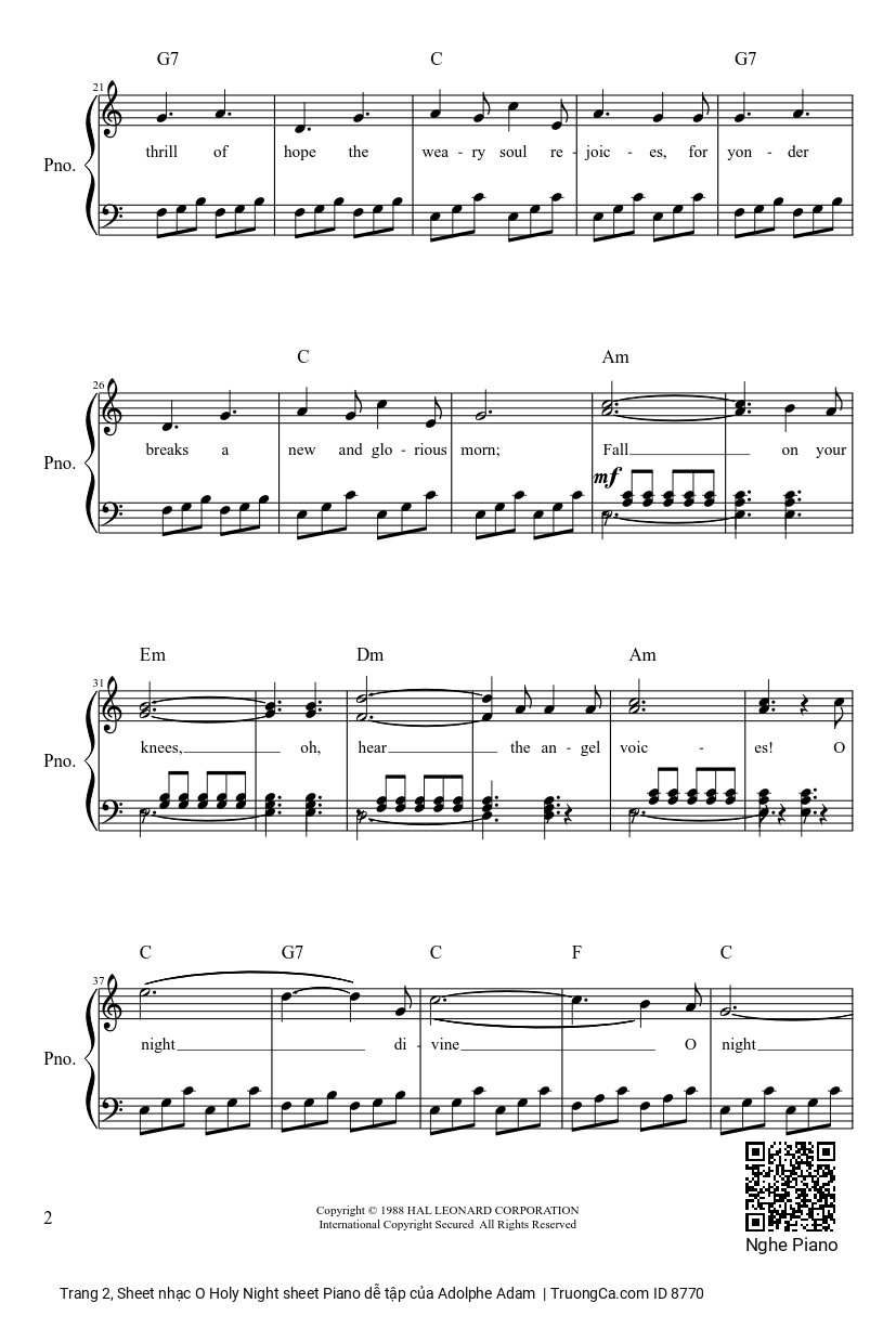 Page 2 of Sheet music PDF O Holy Night sheet Piano dễ tập - Adolphe Adam