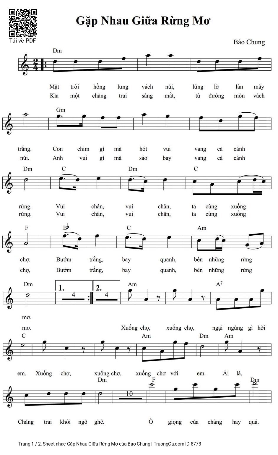 Sheet PDF of Gặp Nhau Giữa Rừng Mơ