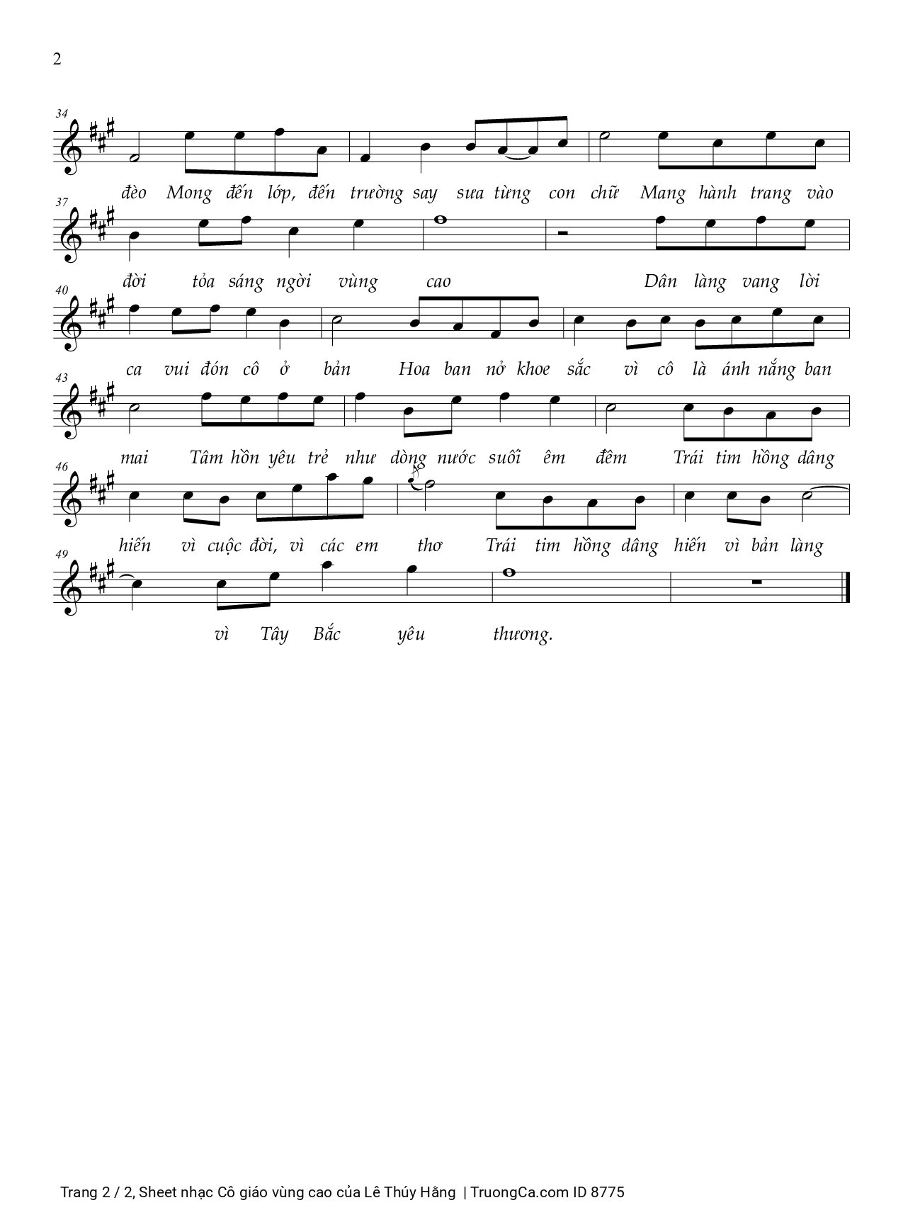 Page 2 of Sheet music PDF Cô giáo vùng cao - Lê Thúy Hằng