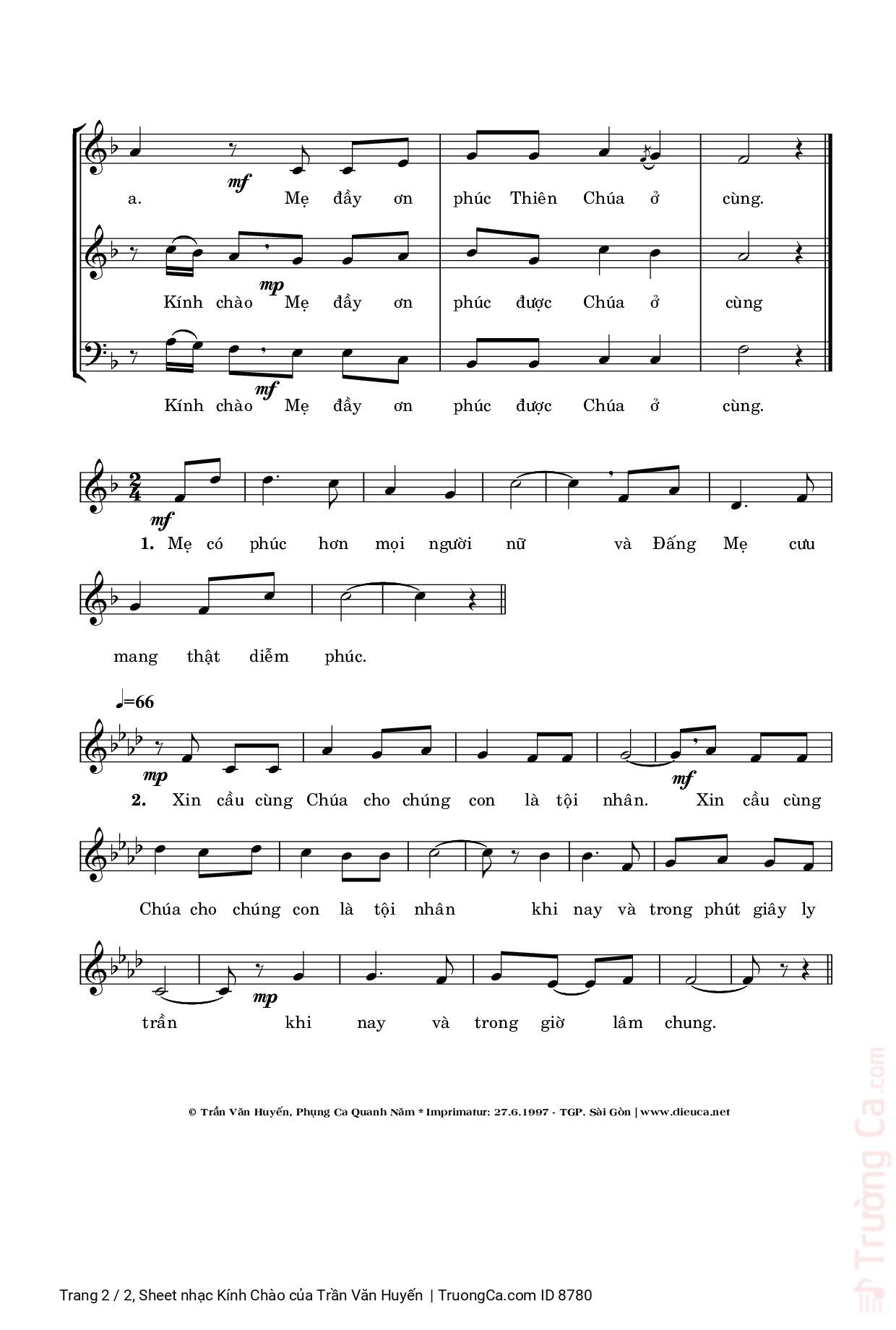Page 2 of Sheet music PDF Kính Chào - Trần Văn Huyến