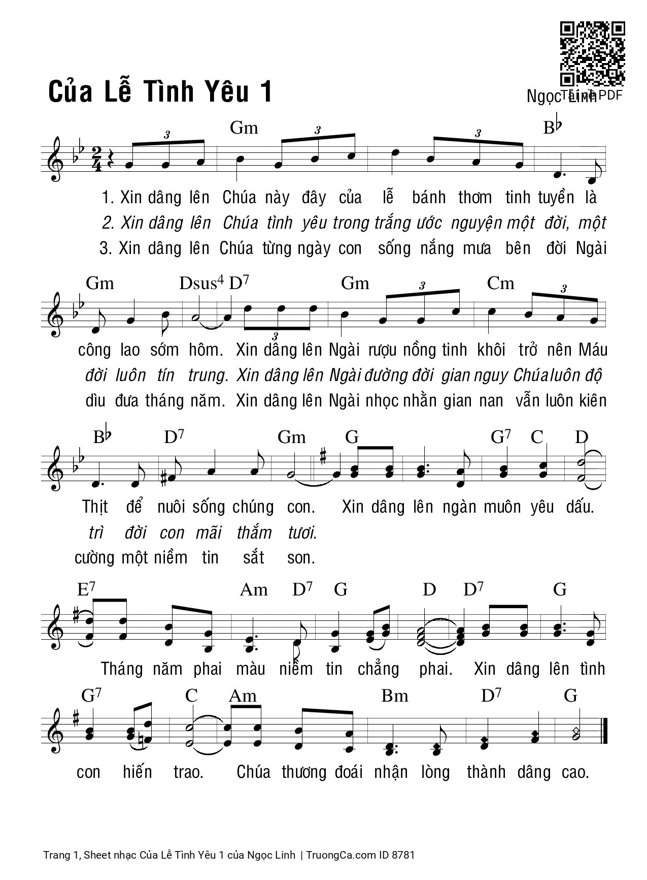 Sheet PDF of Của Lễ Tình Yêu 1