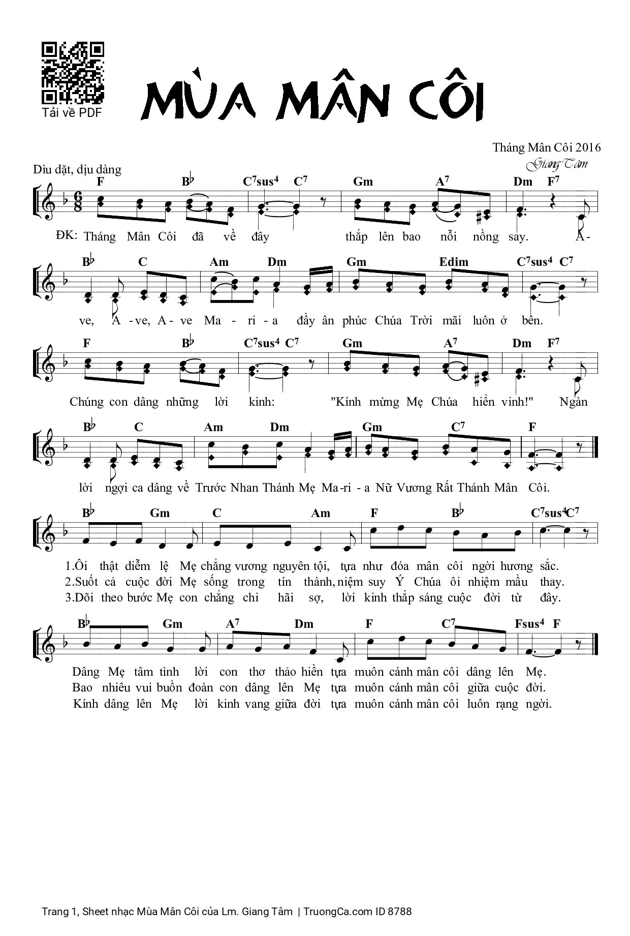 Sheet PDF of Mùa Mân Côi - Lm. Giang Tâm