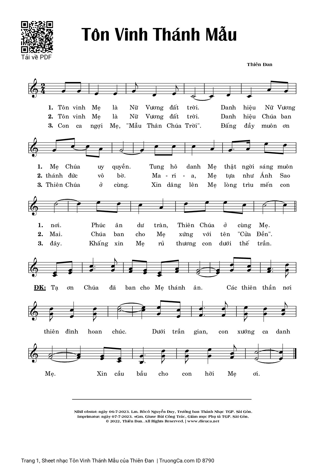 Sheet PDF of Tôn Vinh Thánh Mẫu