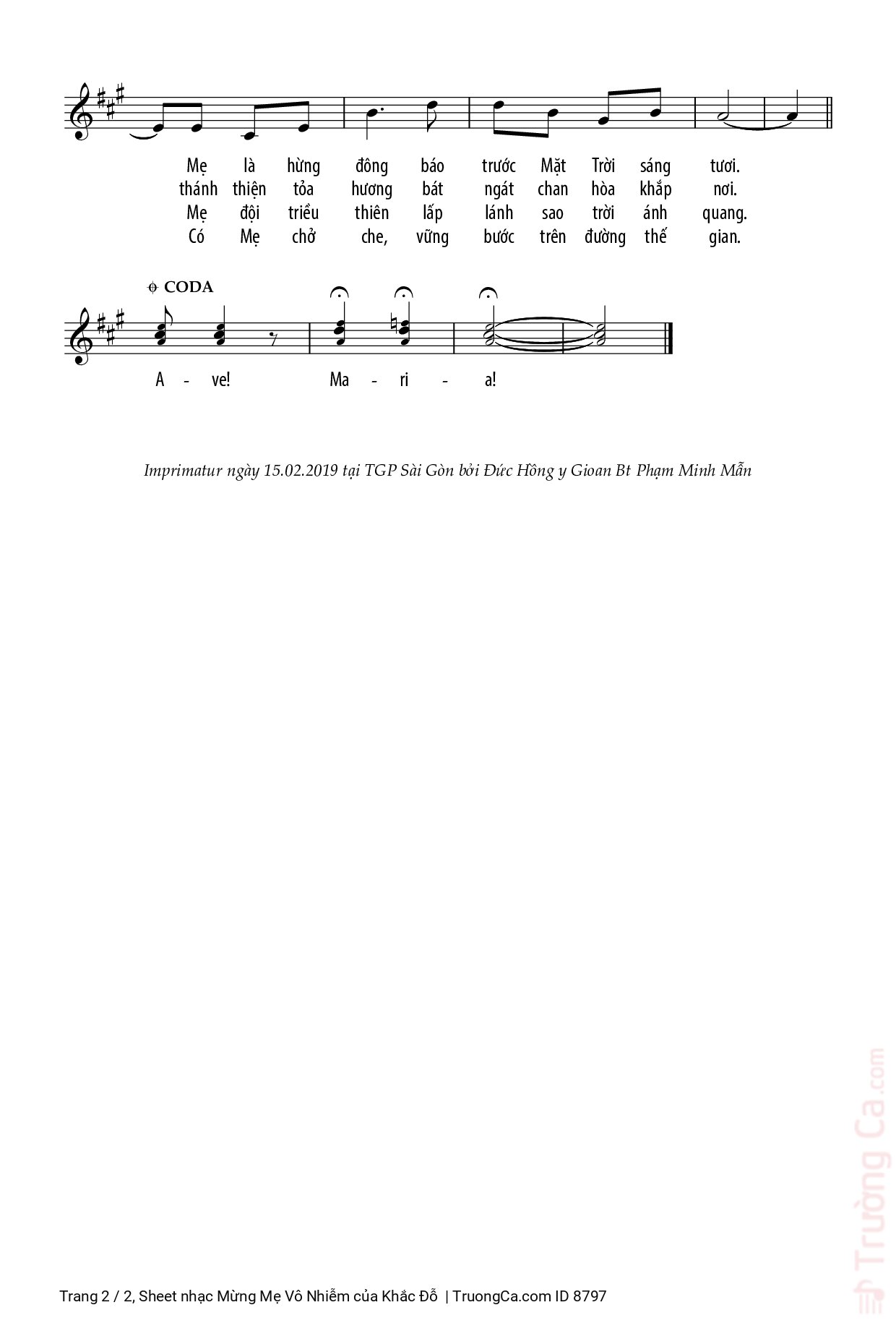 Page 2 of Sheet music PDF Mừng Mẹ Vô Nhiễm - Khắc Đỗ