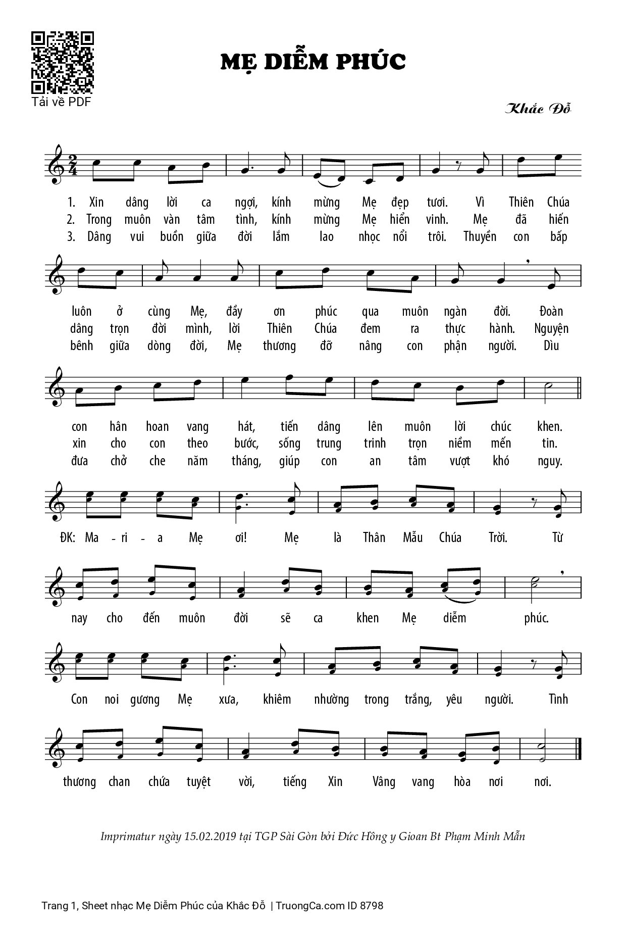 Page 1 of Sheet music PDF Mẹ Diễm Phúc - Khắc Đỗ