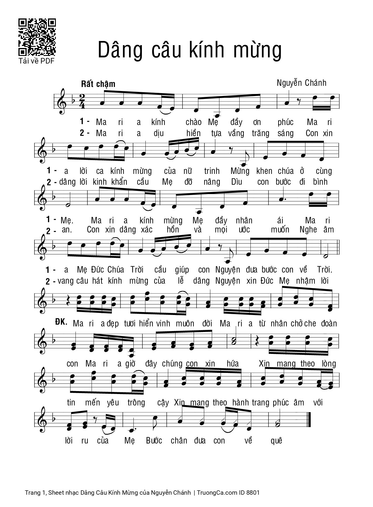 Sheet PDF of Dâng Câu Kính Mừng