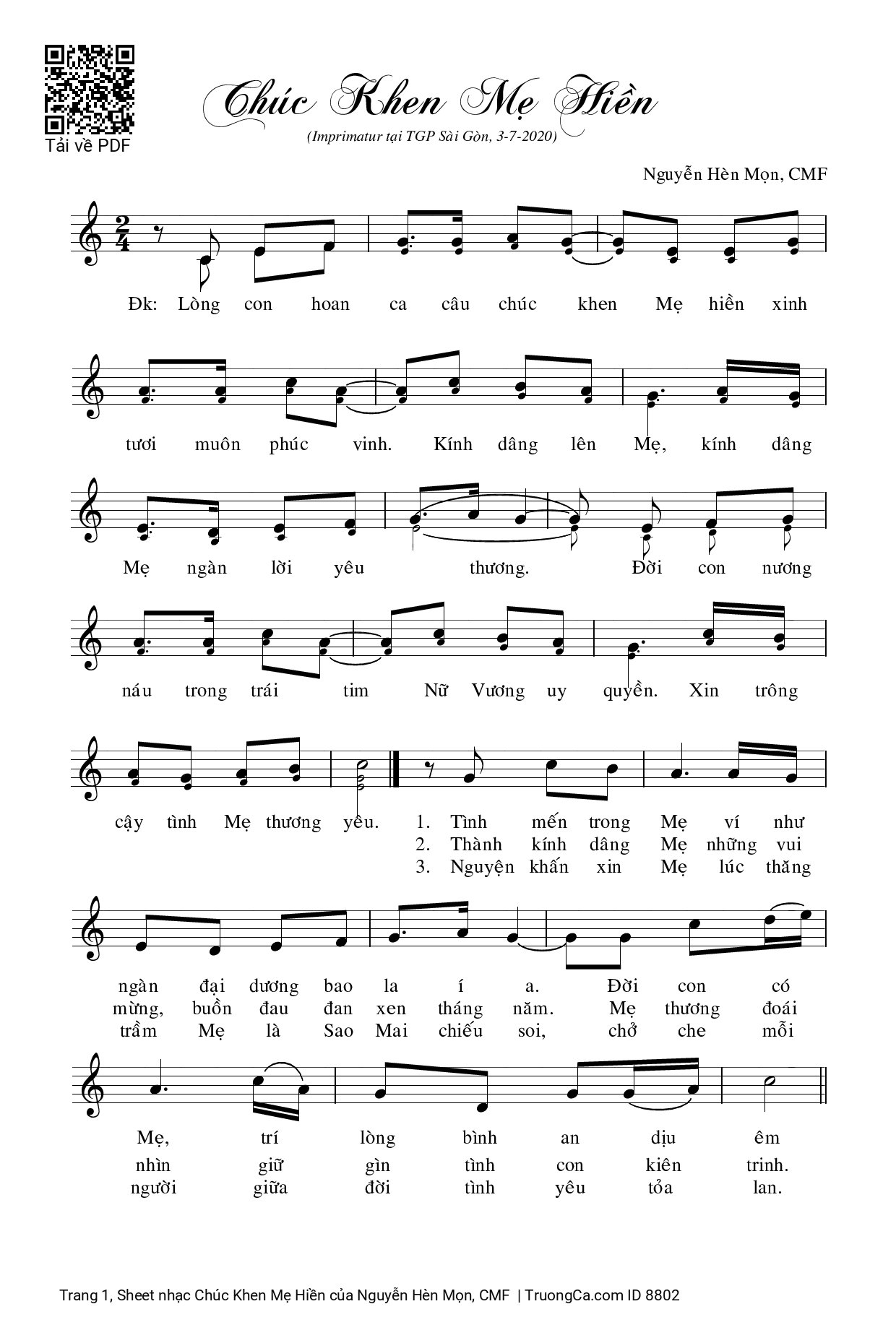 Sheet PDF of Chúc Khen Mẹ Hiền