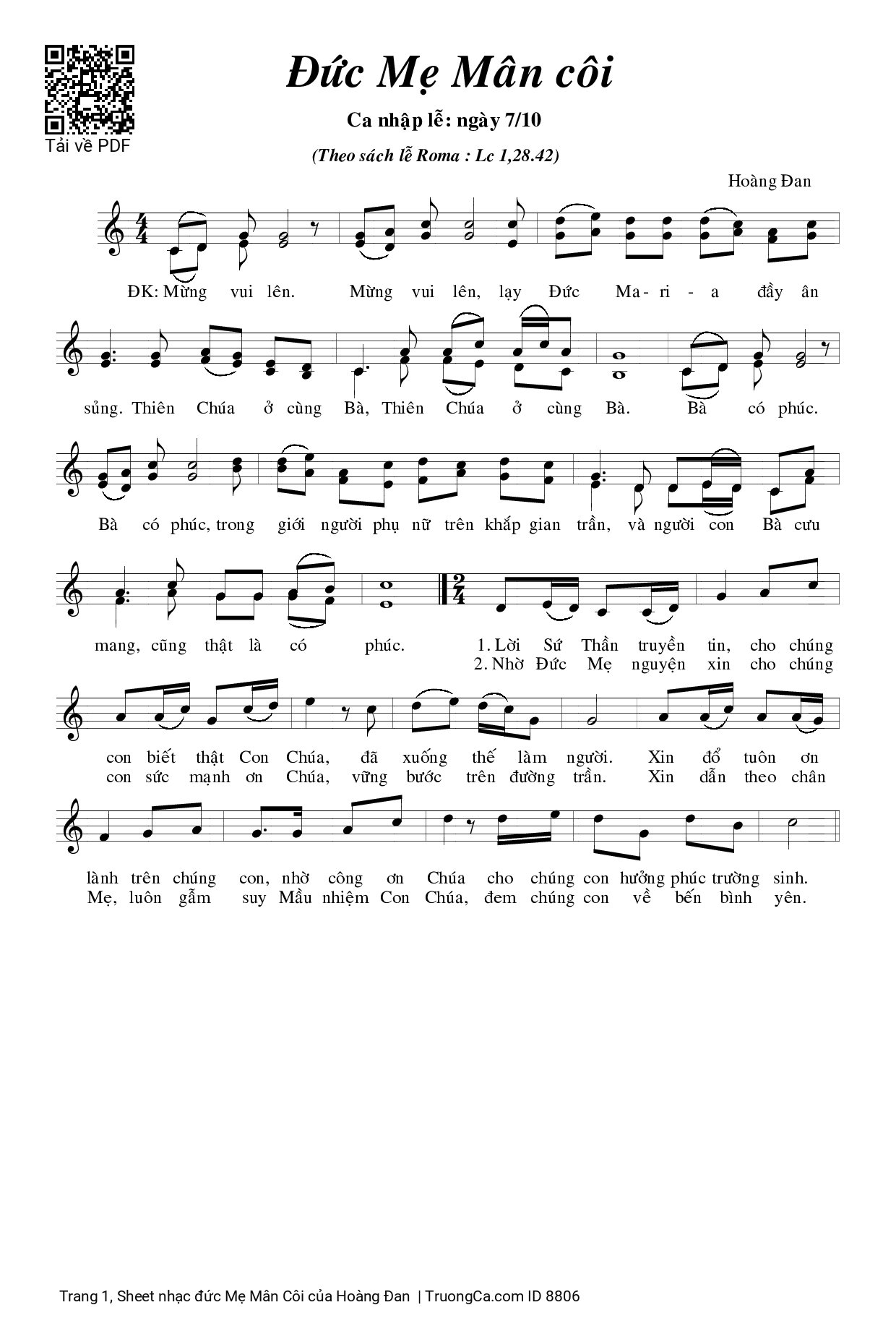 Sheet PDF of đức Mẹ Mân Côi