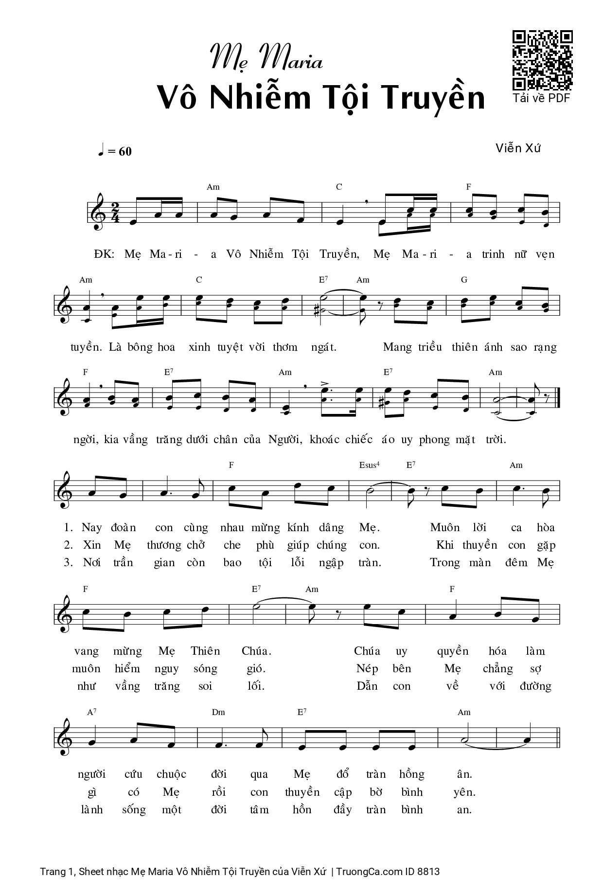 Sheet PDF of Mẹ Maria Vô Nhiễm Tội Truyền