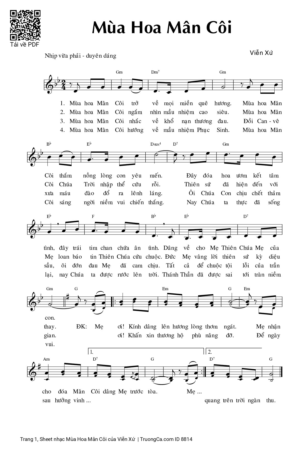 Sheet PDF of Mùa Hoa Mân Côi