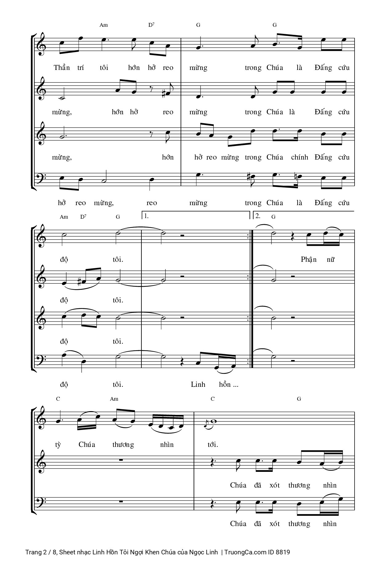 Page 2 of Sheet music PDF Linh Hồn Tôi Ngợi Khen Chúa (4 bè) - Ngọc Linh