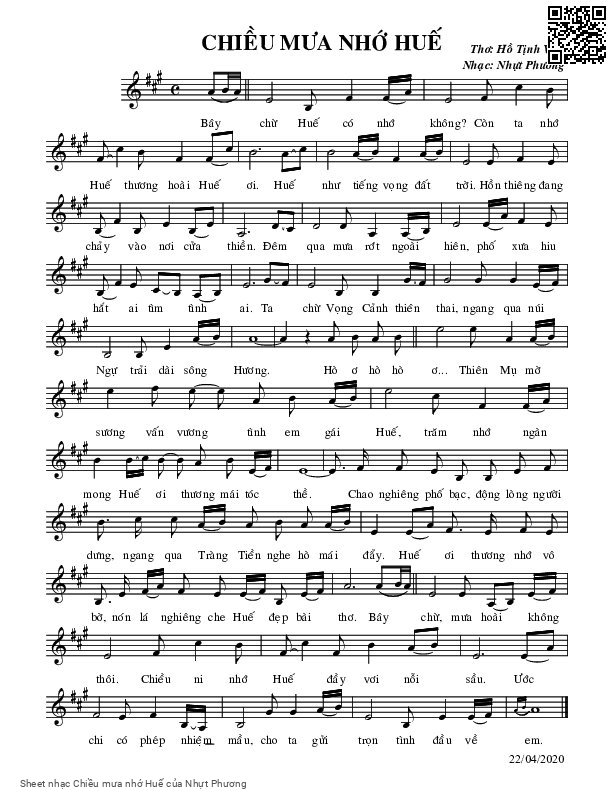 Sheet PDF of Chiều mưa nhớ Huế