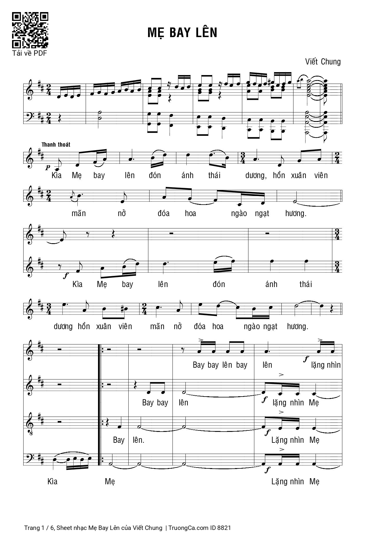 Sheet PDF of Mẹ Bay Lên - Viết Chung