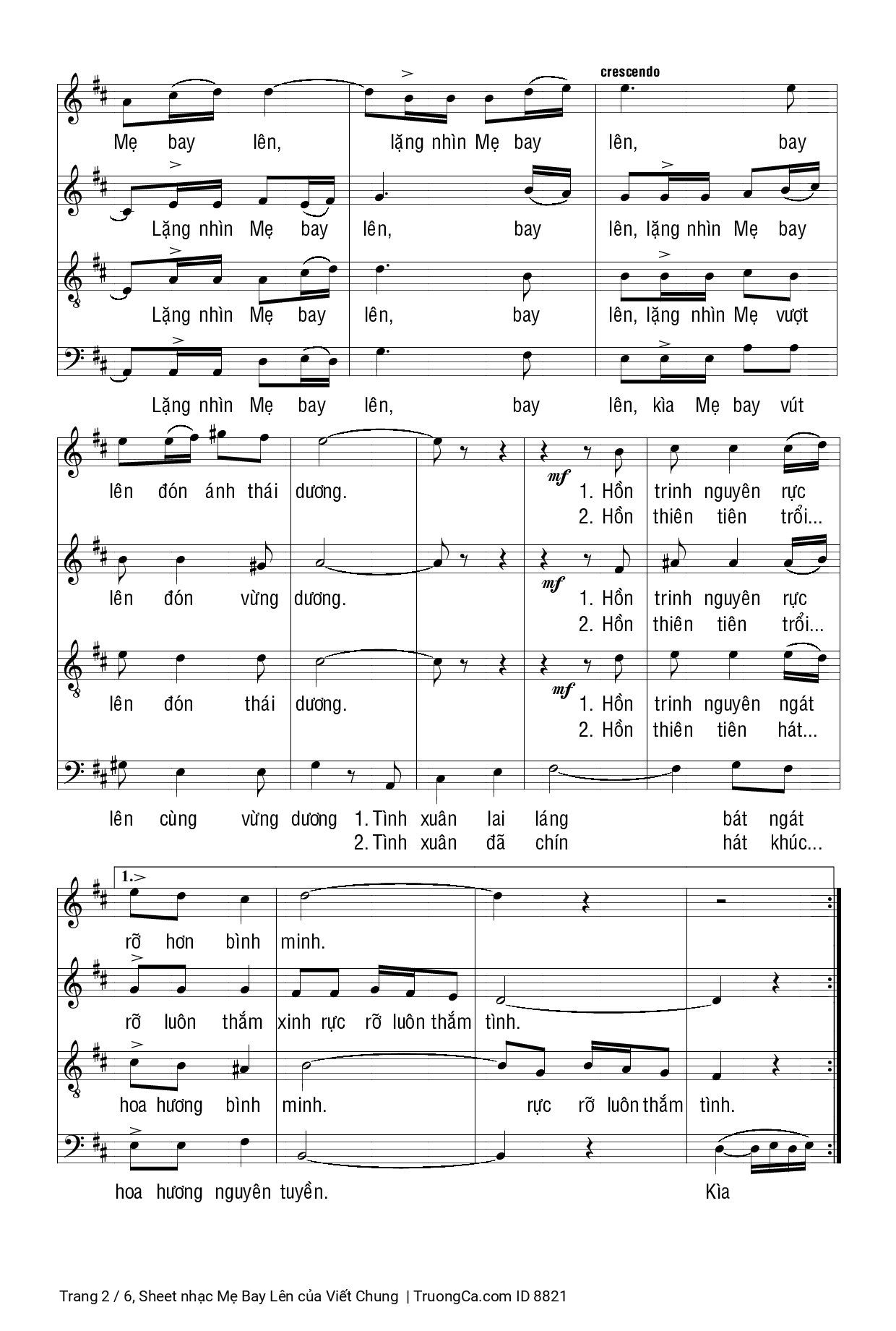 Page 2 of Sheet music PDF Mẹ Bay Lên - Viết Chung