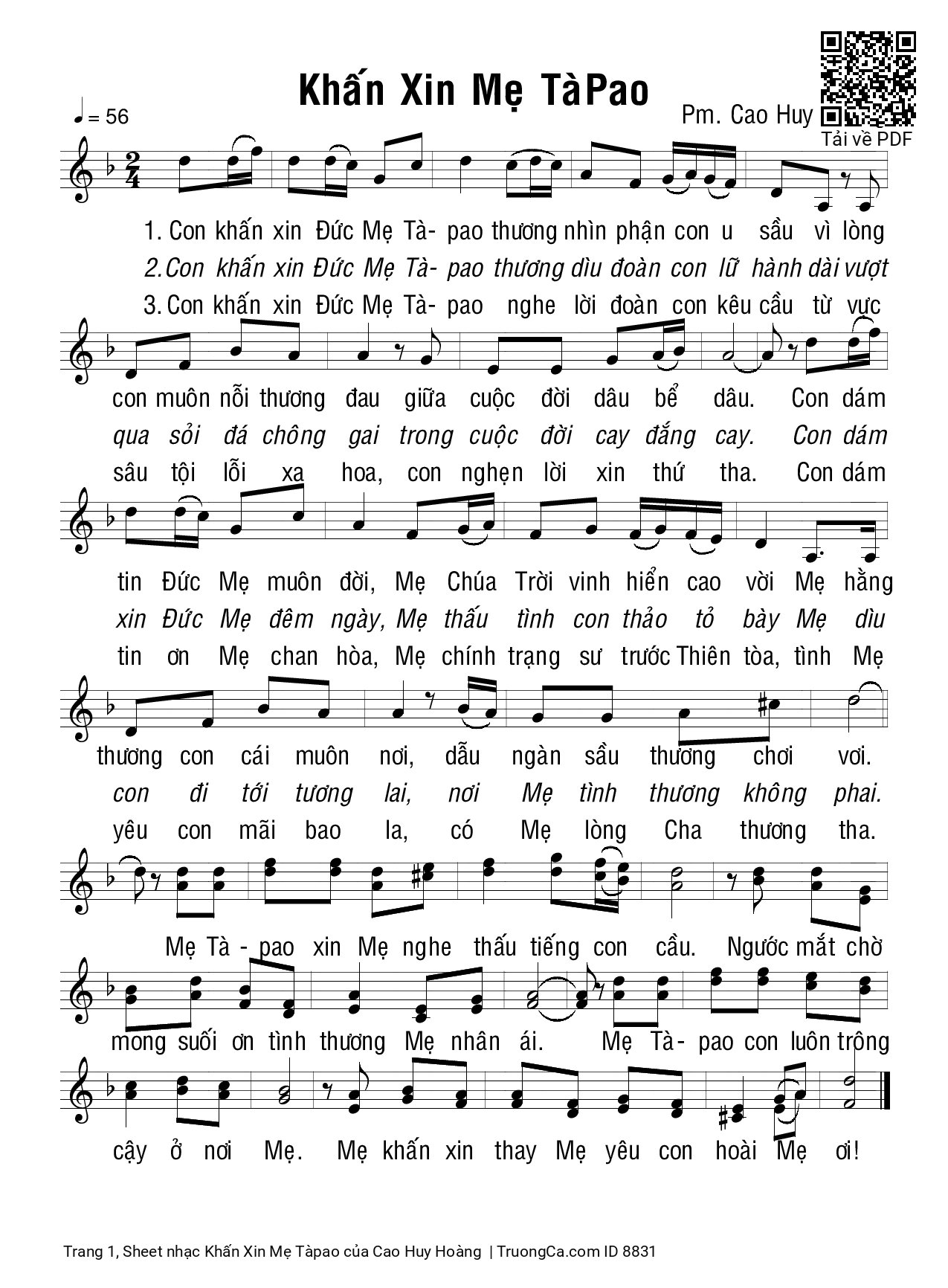 Sheet PDF of Khấn Xin Mẹ Tàpao