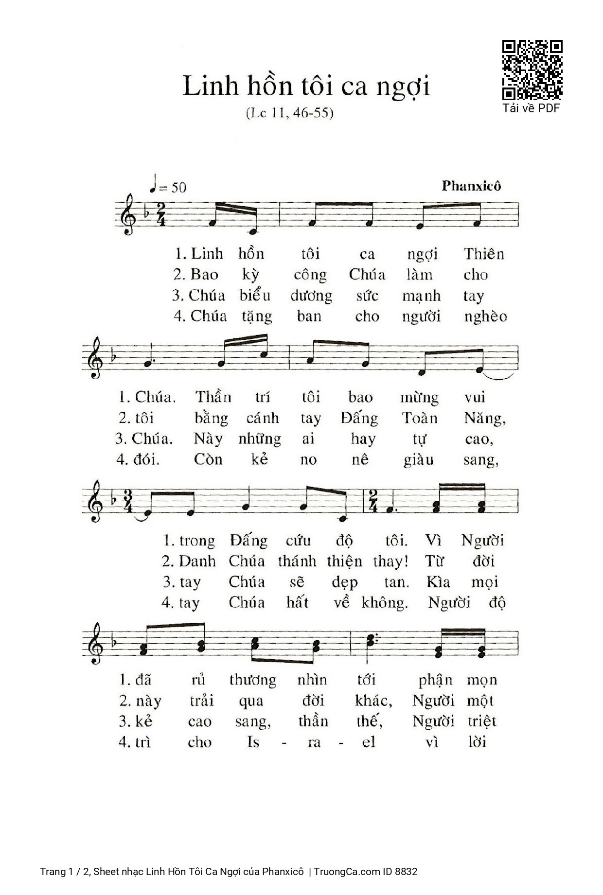 Page 1 of Sheet music PDF Linh Hồn Tôi Ca Ngợi - Phanxicô