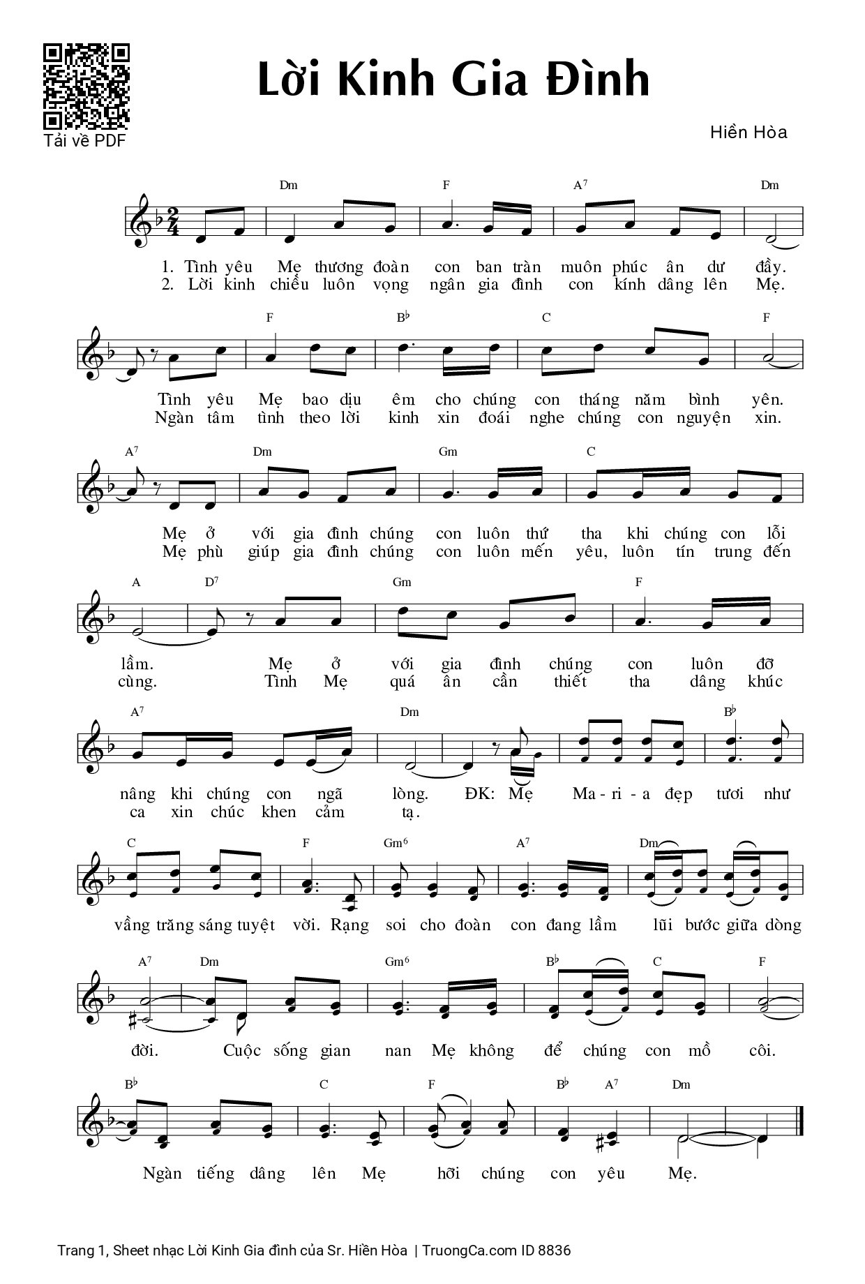 Sheet PDF of Lời Kinh Gia đình