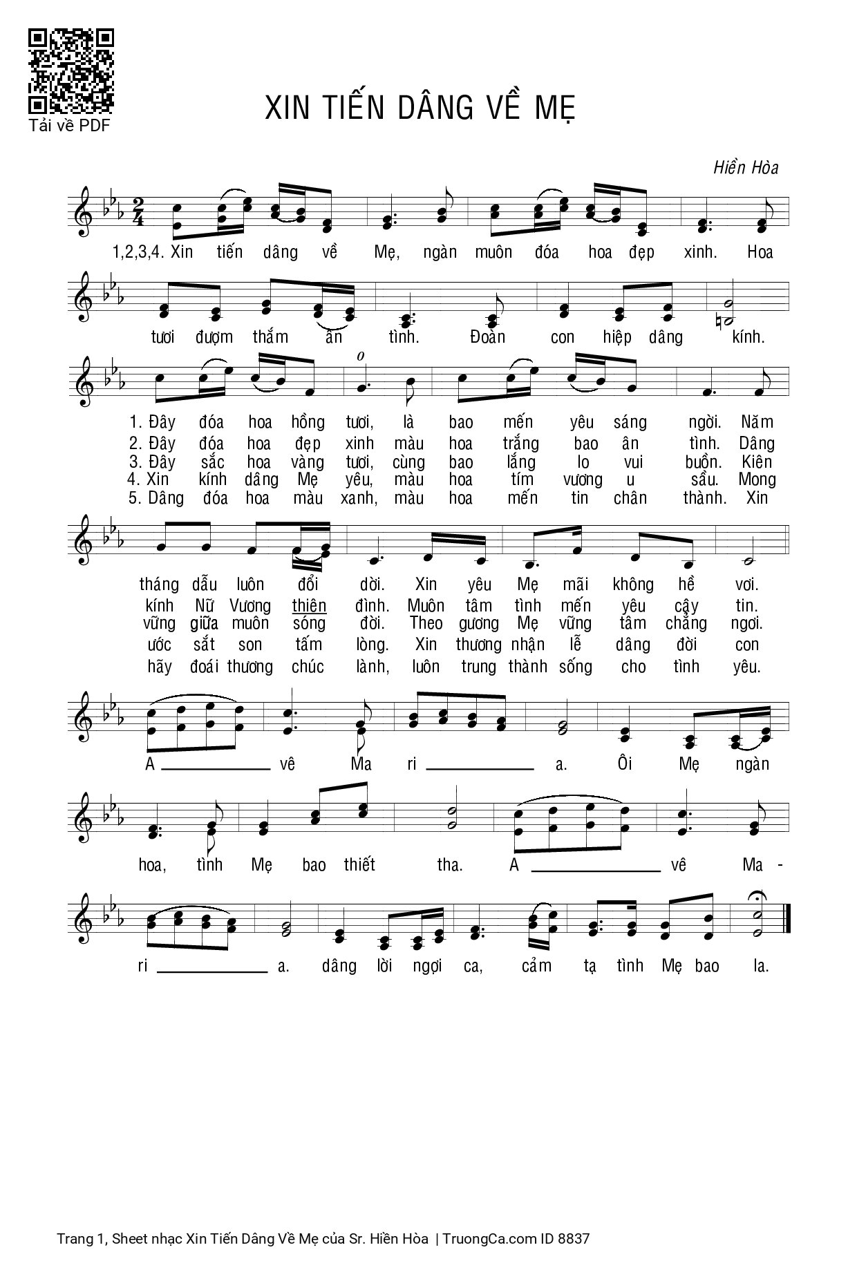 Sheet PDF of Xin Tiến Dâng Về Mẹ