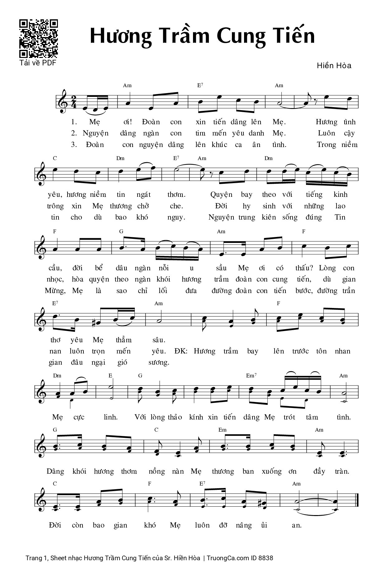 Sheet PDF of Hương Trầm Cung Tiến
