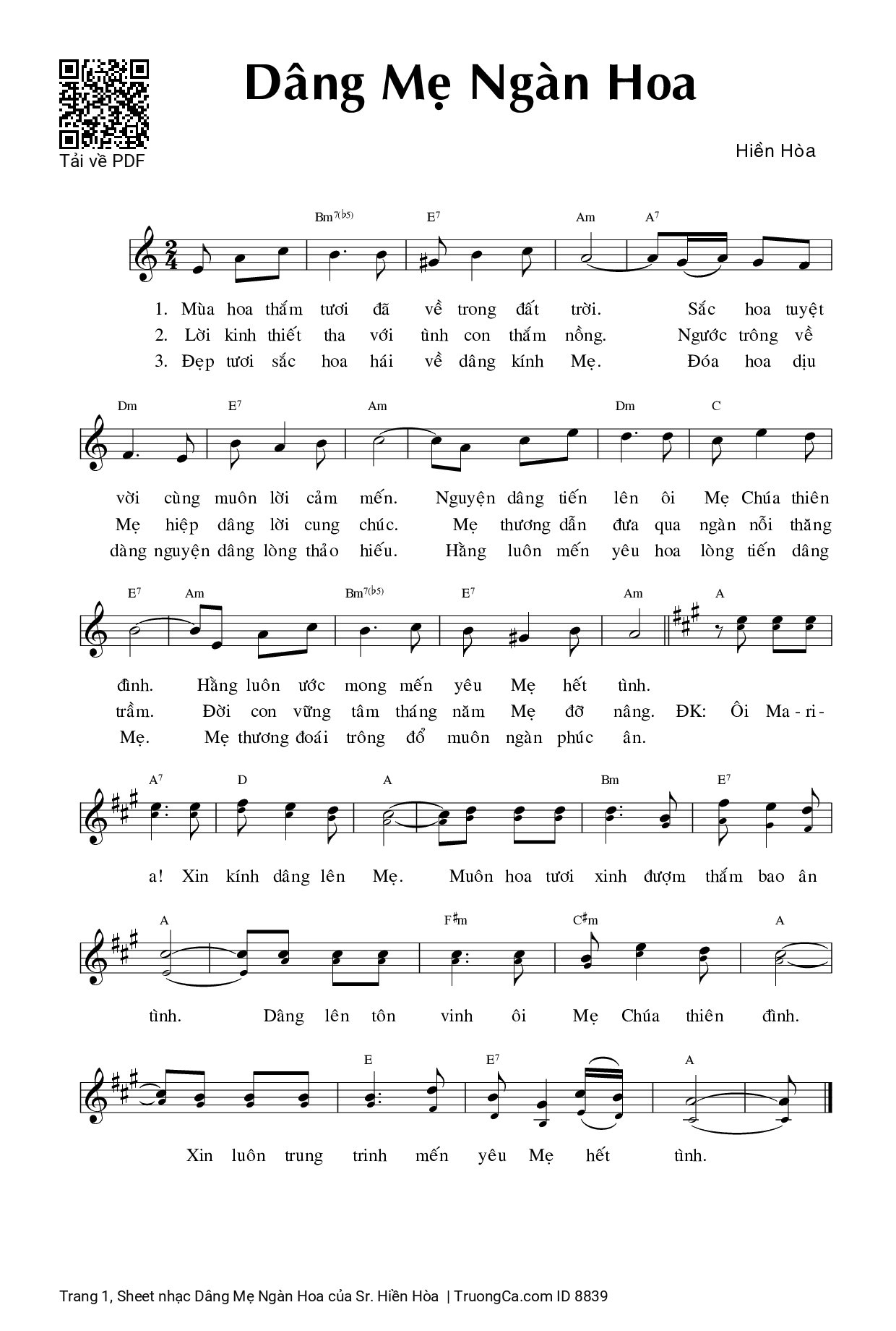 Sheet PDF of Dâng Mẹ Ngàn Hoa