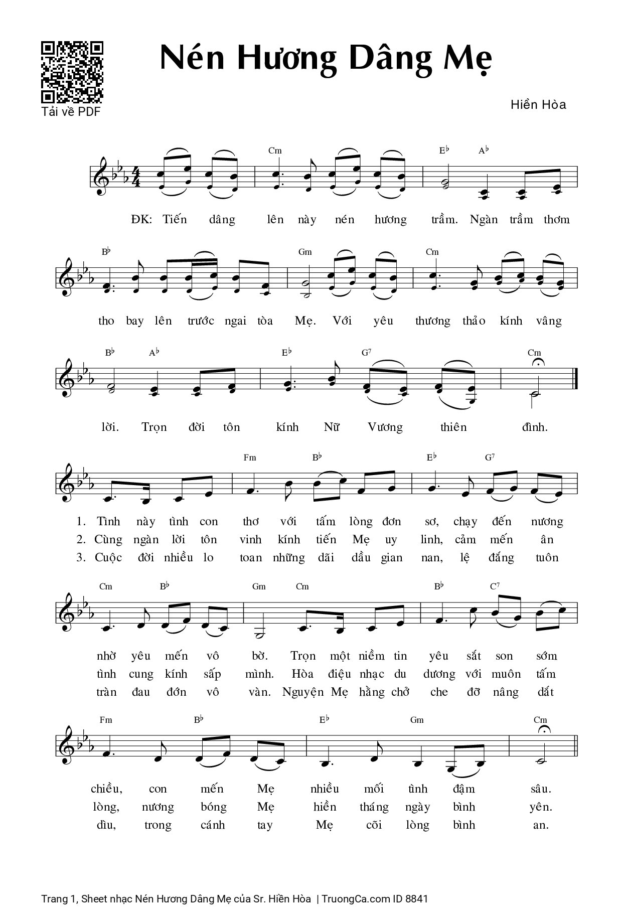 Sheet PDF of Nén Hương Dâng Mẹ
