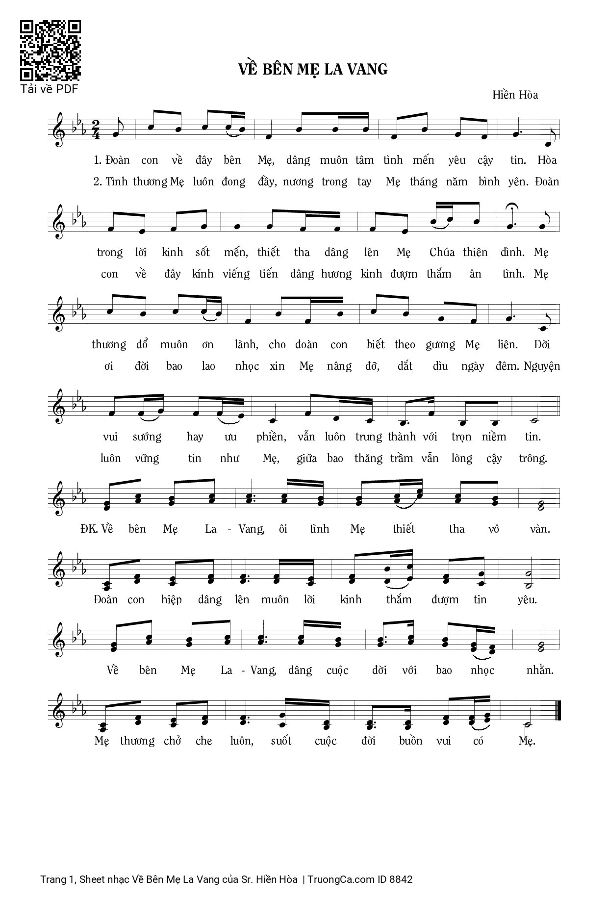Sheet PDF of Về Bên Mẹ La Vang