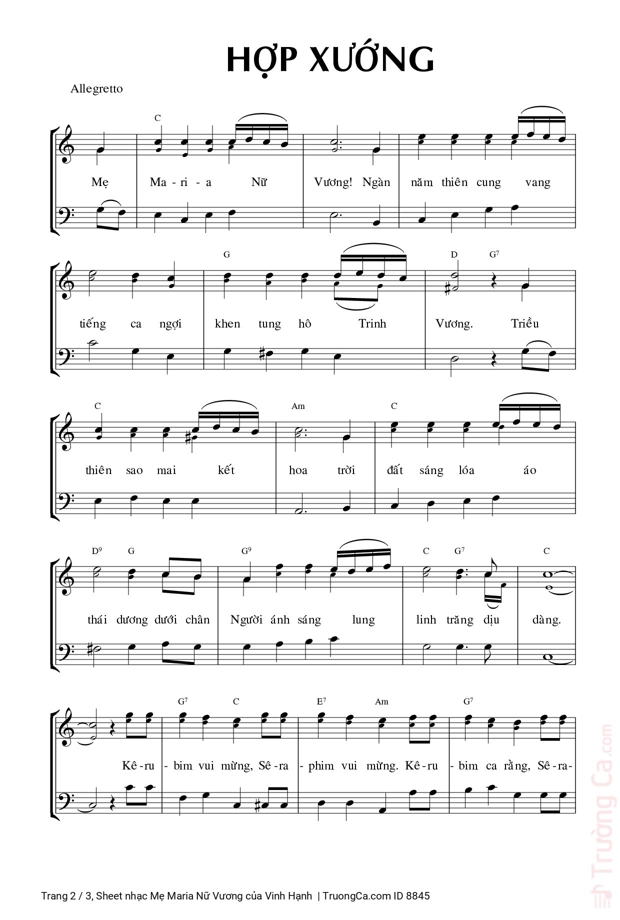 Page 2 of Sheet music PDF Mẹ Maria Nữ Vương - Vinh Hạnh