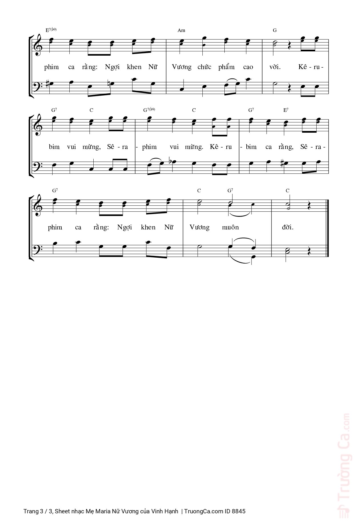 Page 3 of Sheet music PDF Mẹ Maria Nữ Vương - Vinh Hạnh