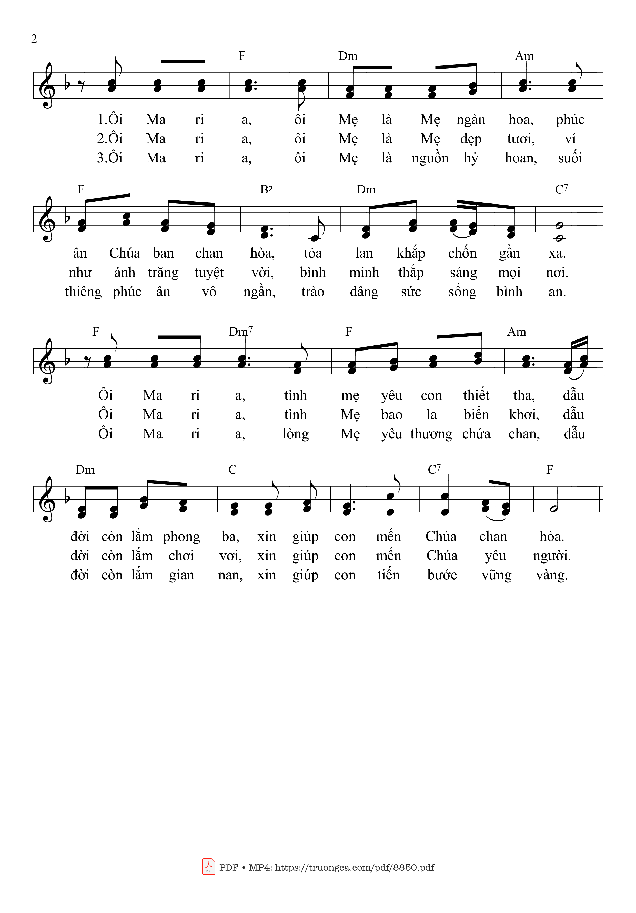 Page 2 of Sheet music PDF Lạy đức Mẹ Ngàn Hoa - Mai Hoàng Công