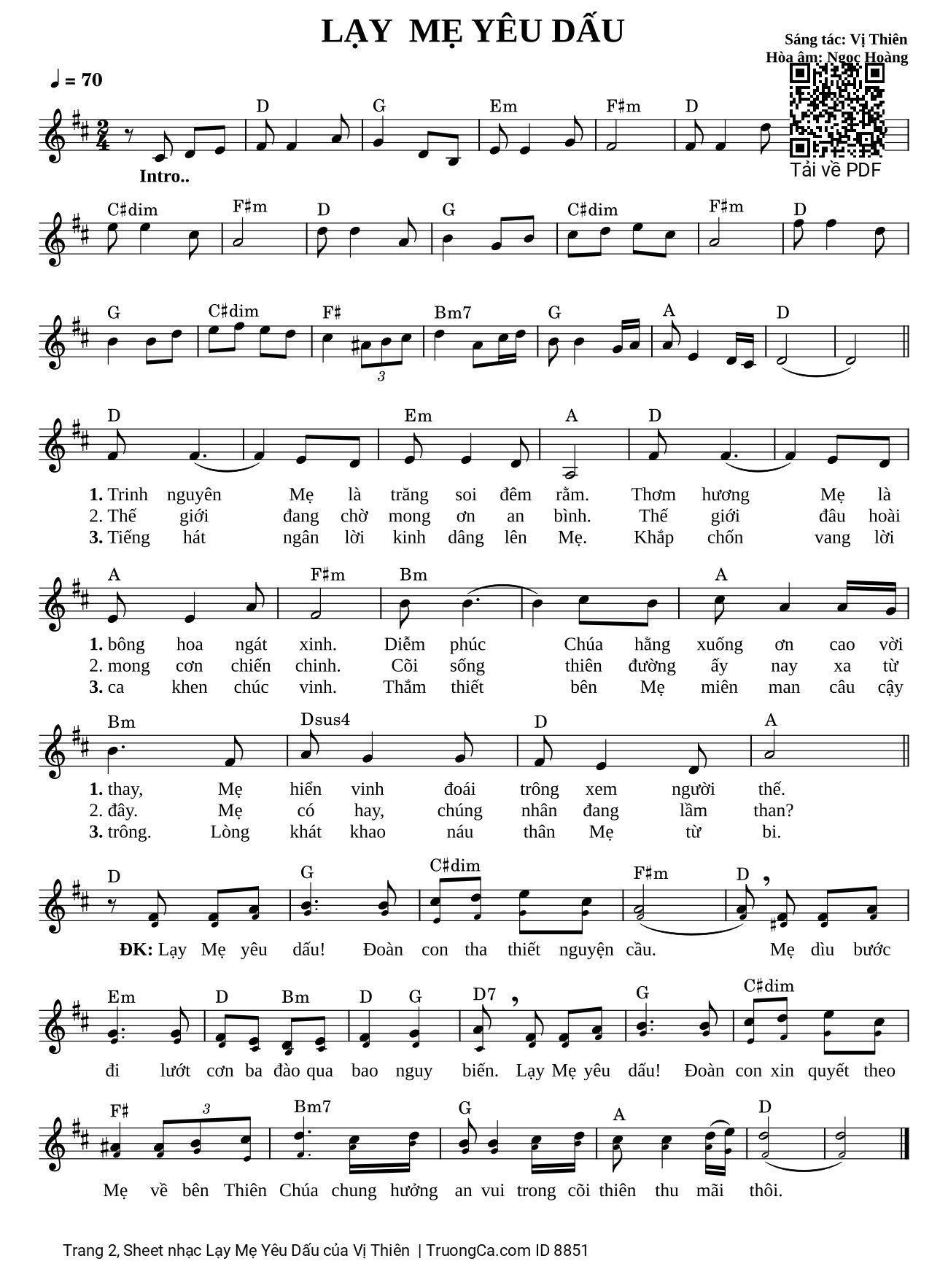 Page 2 of Sheet music PDF Lạy Mẹ Yêu Dấu (có intro) - Vị Thiên