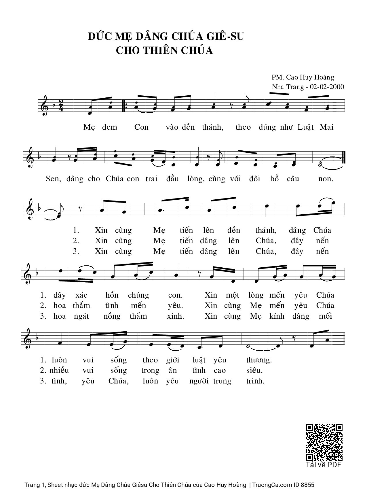 Page 1 of Sheet music PDF đức Mẹ Dâng Chúa Giêsu Cho Thiên Chúa - Cao Huy Hoàng