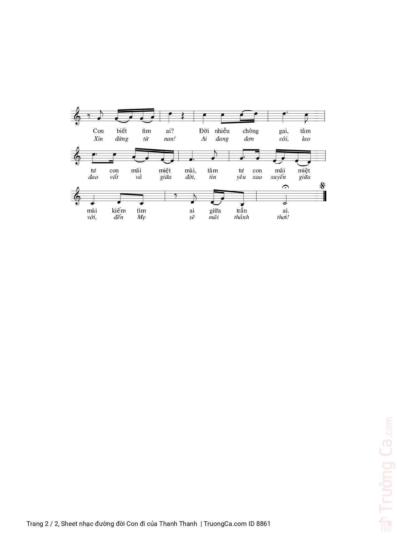 Page 2 of Sheet music PDF đường đời Con đi - Thanh Thanh