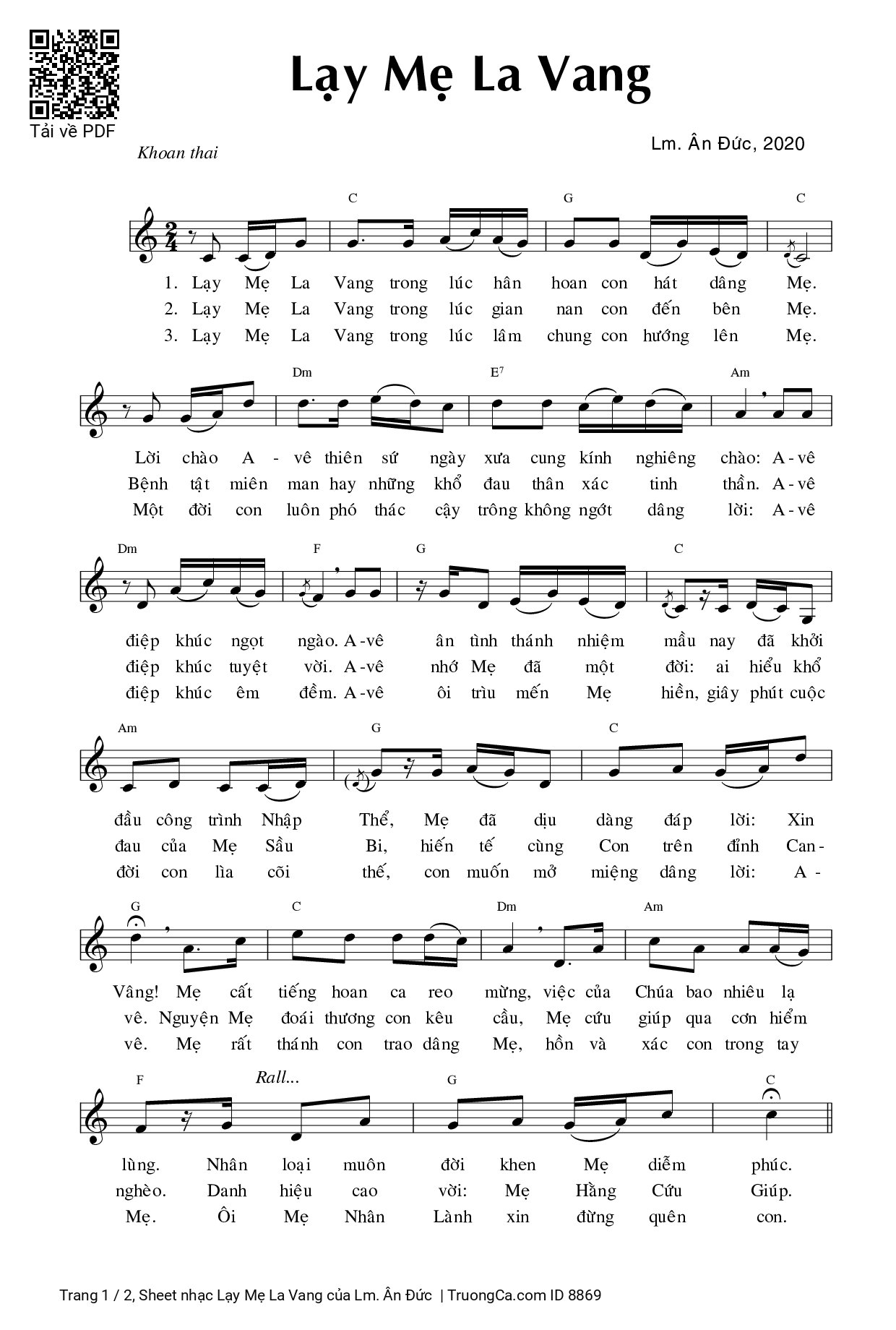 Sheet PDF of Lạy Mẹ La Vang