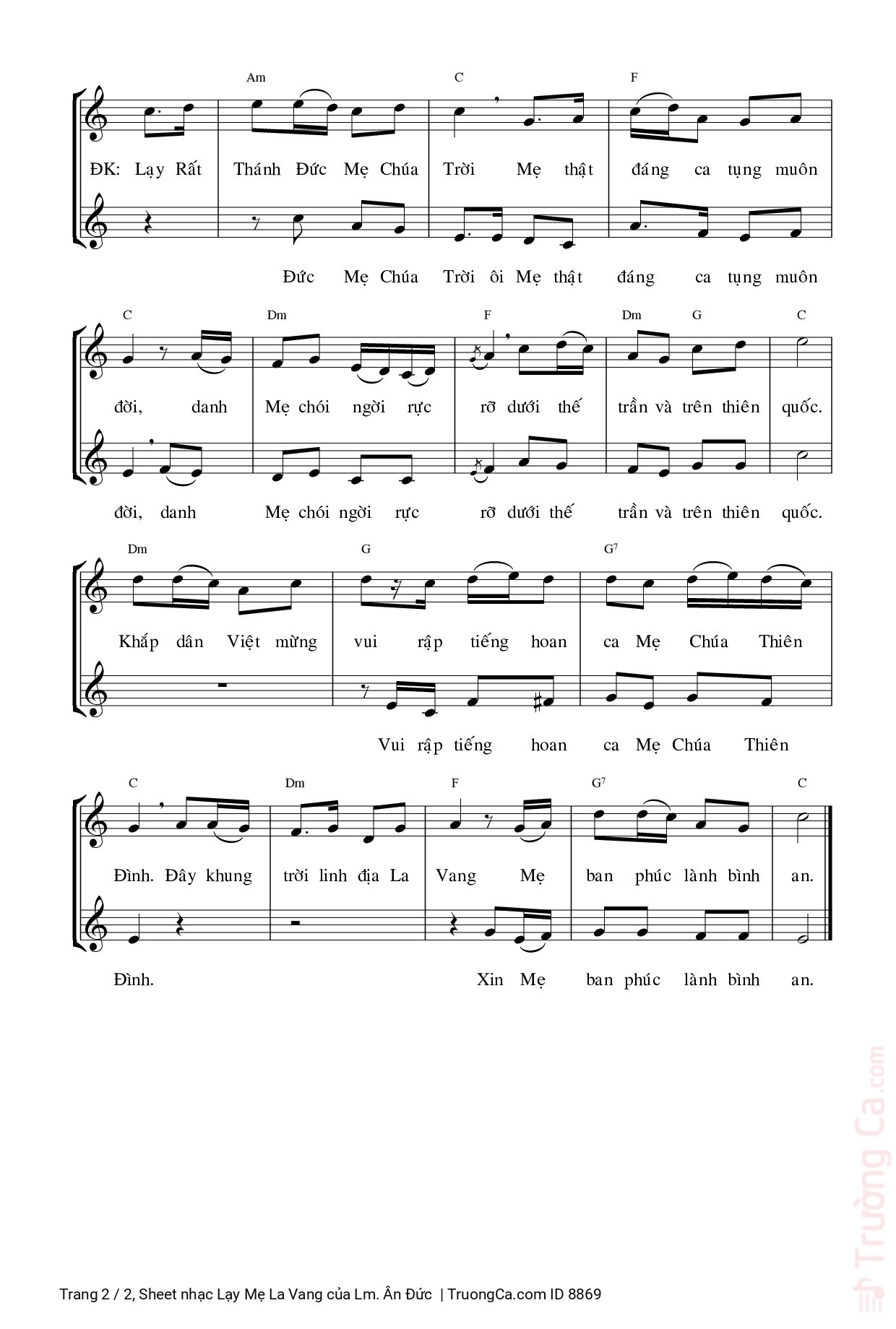 Page 2 of Sheet music PDF Lạy Mẹ La Vang - Lm. Ân Đức