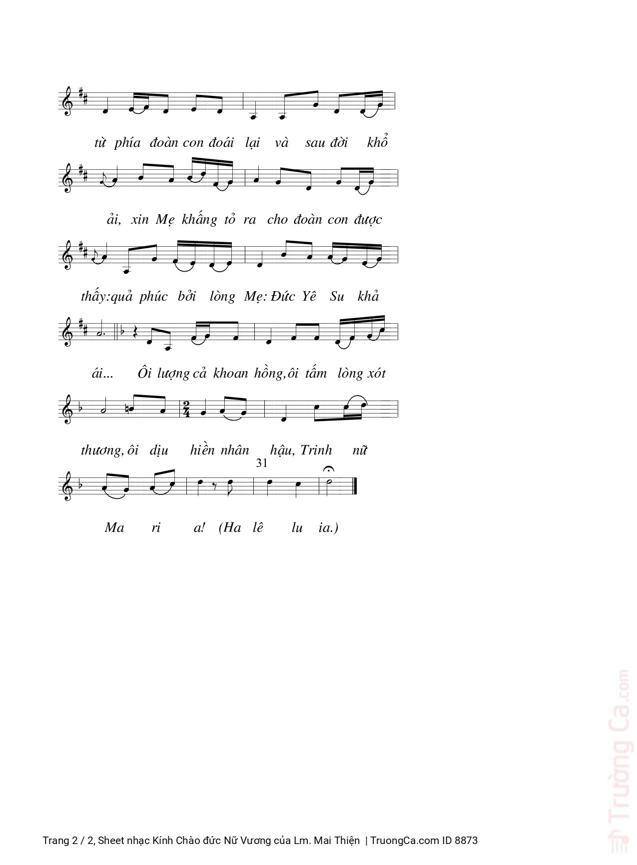 Page 2 of Sheet music PDF Kính Chào đức Nữ Vương - Lm. Mai Thiện
