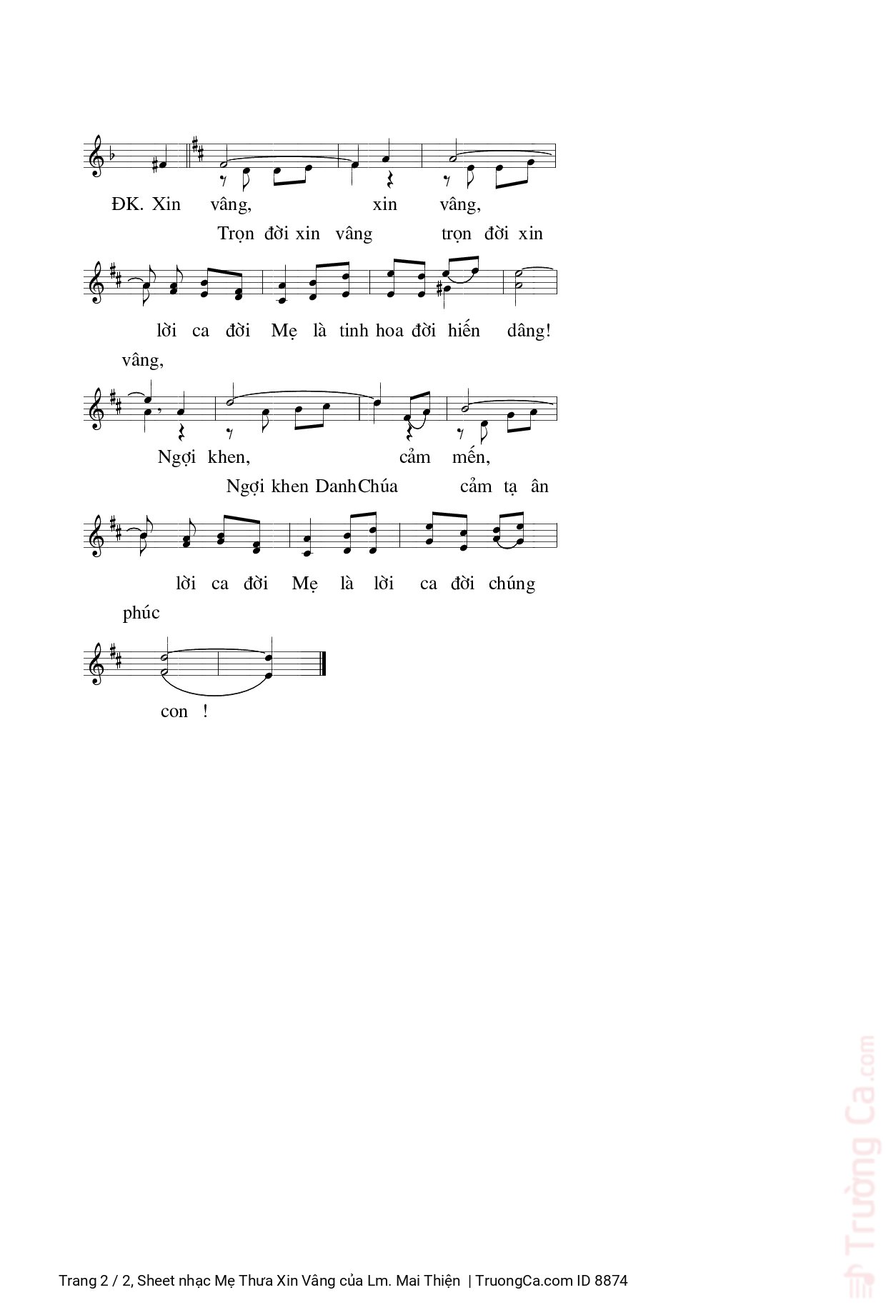 Page 2 of Sheet music PDF Mẹ Thưa Xin Vâng - Lm. Mai Thiện