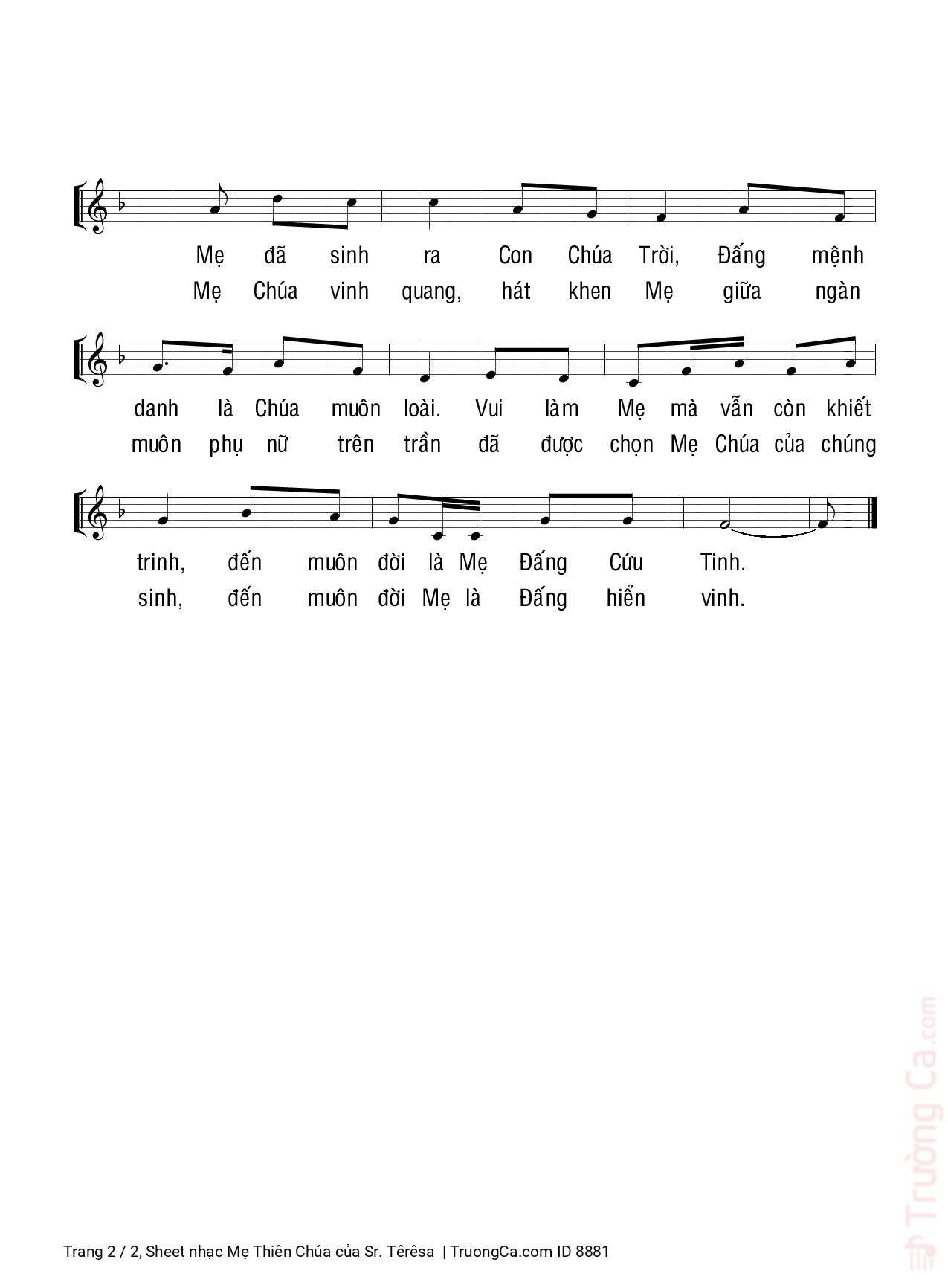 Page 2 of Sheet music PDF Mẹ Thiên Chúa - Sr. Têrêsa