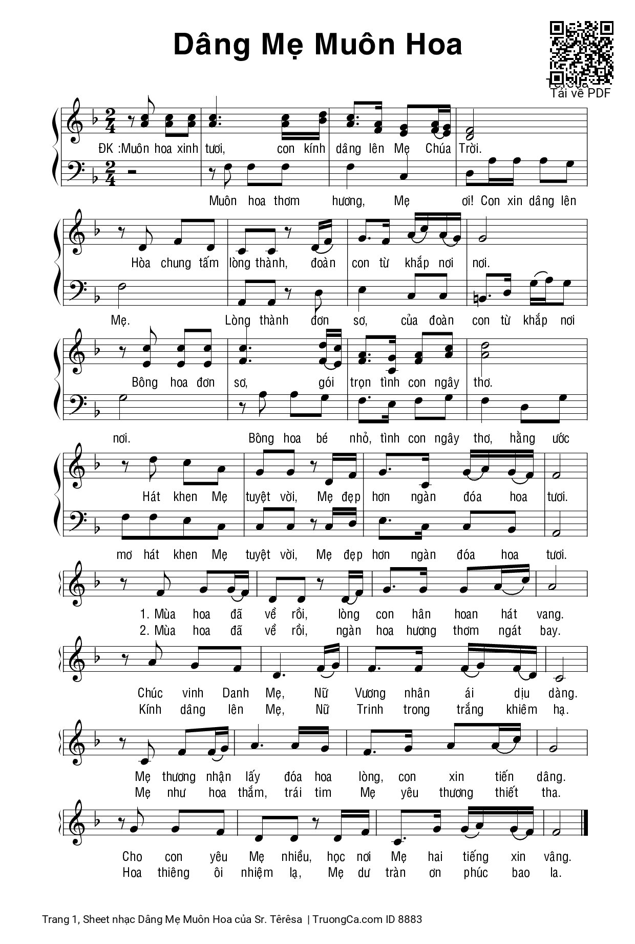 Sheet PDF of Dâng Mẹ Muôn Hoa