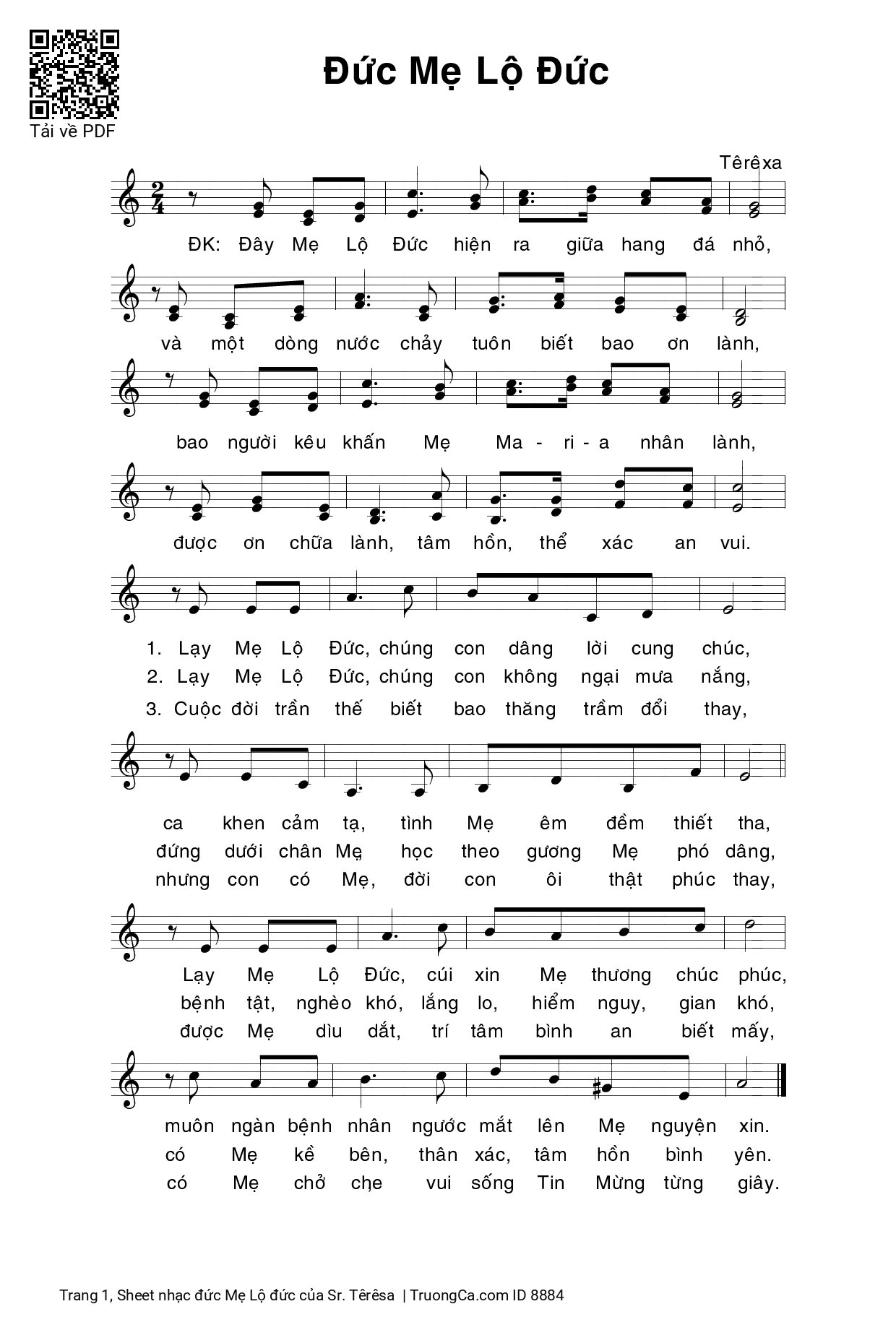 Sheet PDF of đức Mẹ Lộ đức