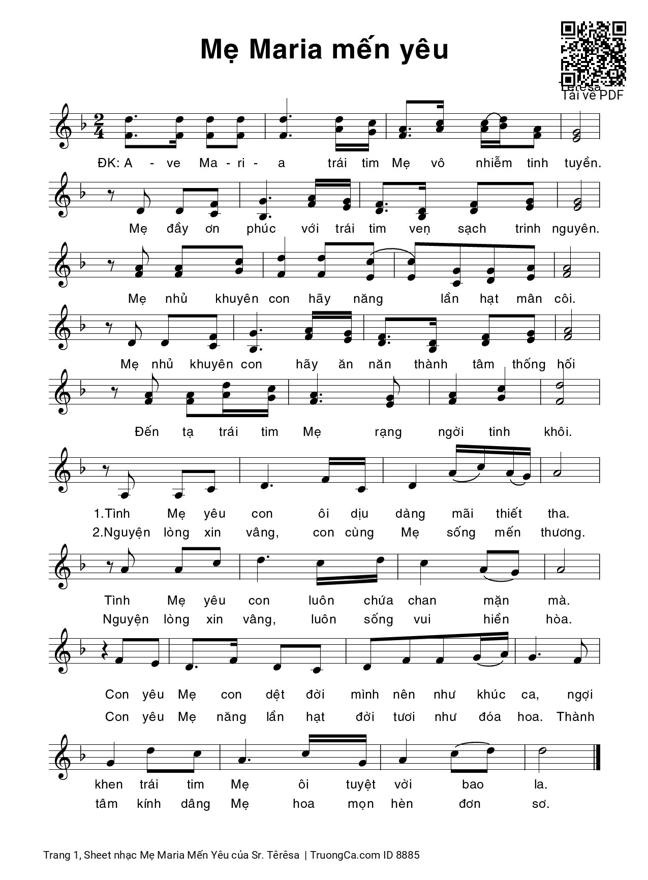Page 1 of Sheet music PDF Mẹ Maria Mến Yêu - Sr. Têrêsa