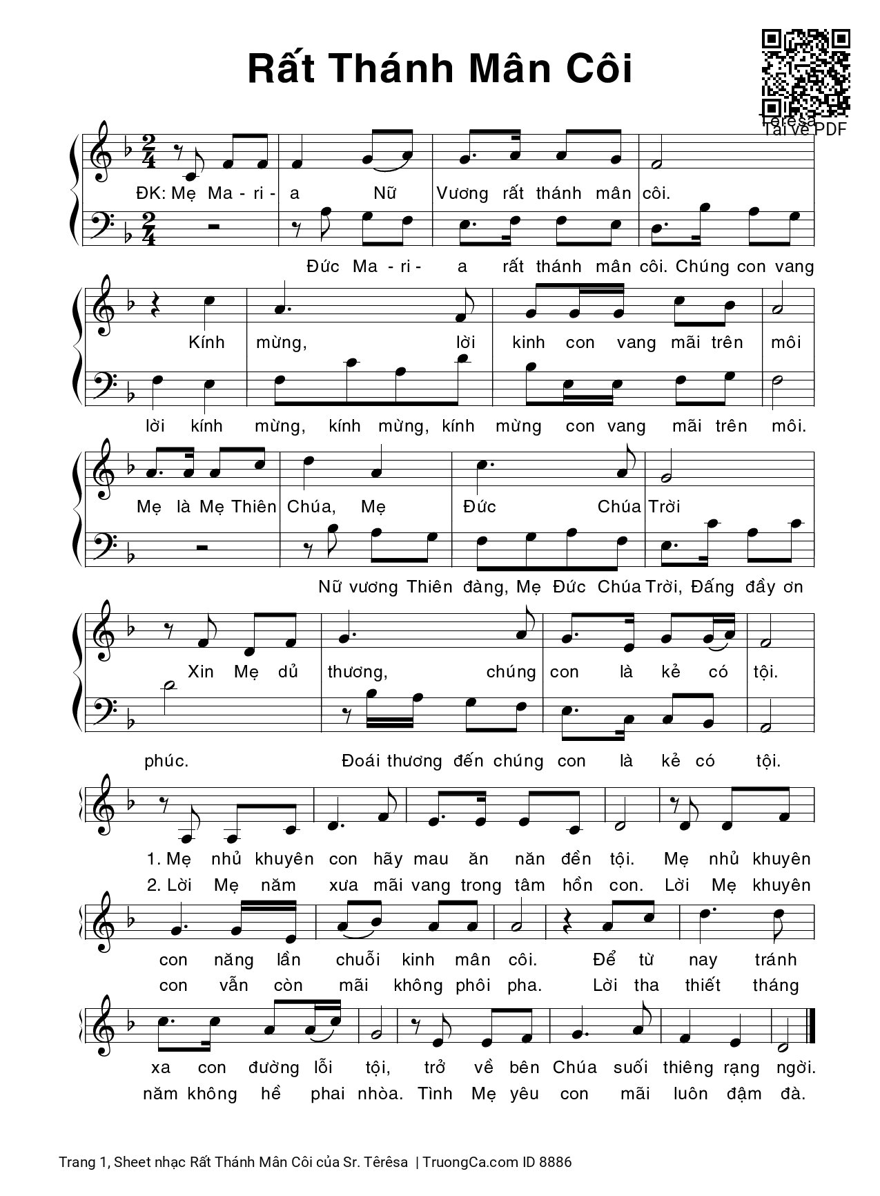 Sheet PDF of Rất Thánh Mân Côi