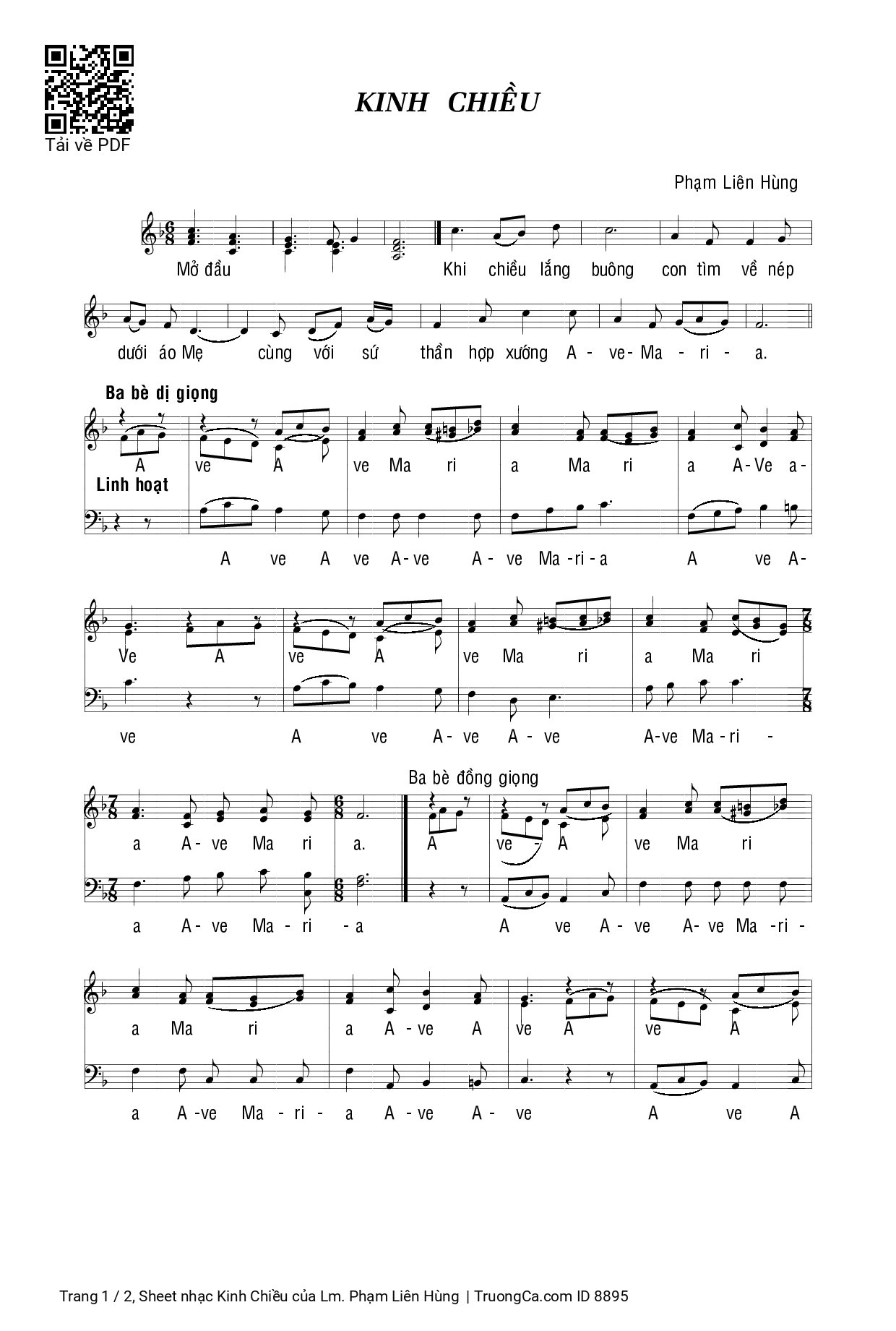 Page 1 of Sheet music PDF Kinh Chiều - Lm. Phạm Liên Hùng