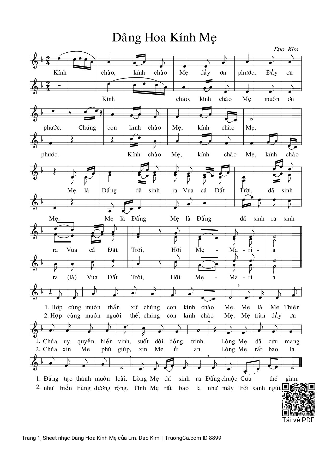 Sheet PDF of Dâng Hoa Kính Mẹ