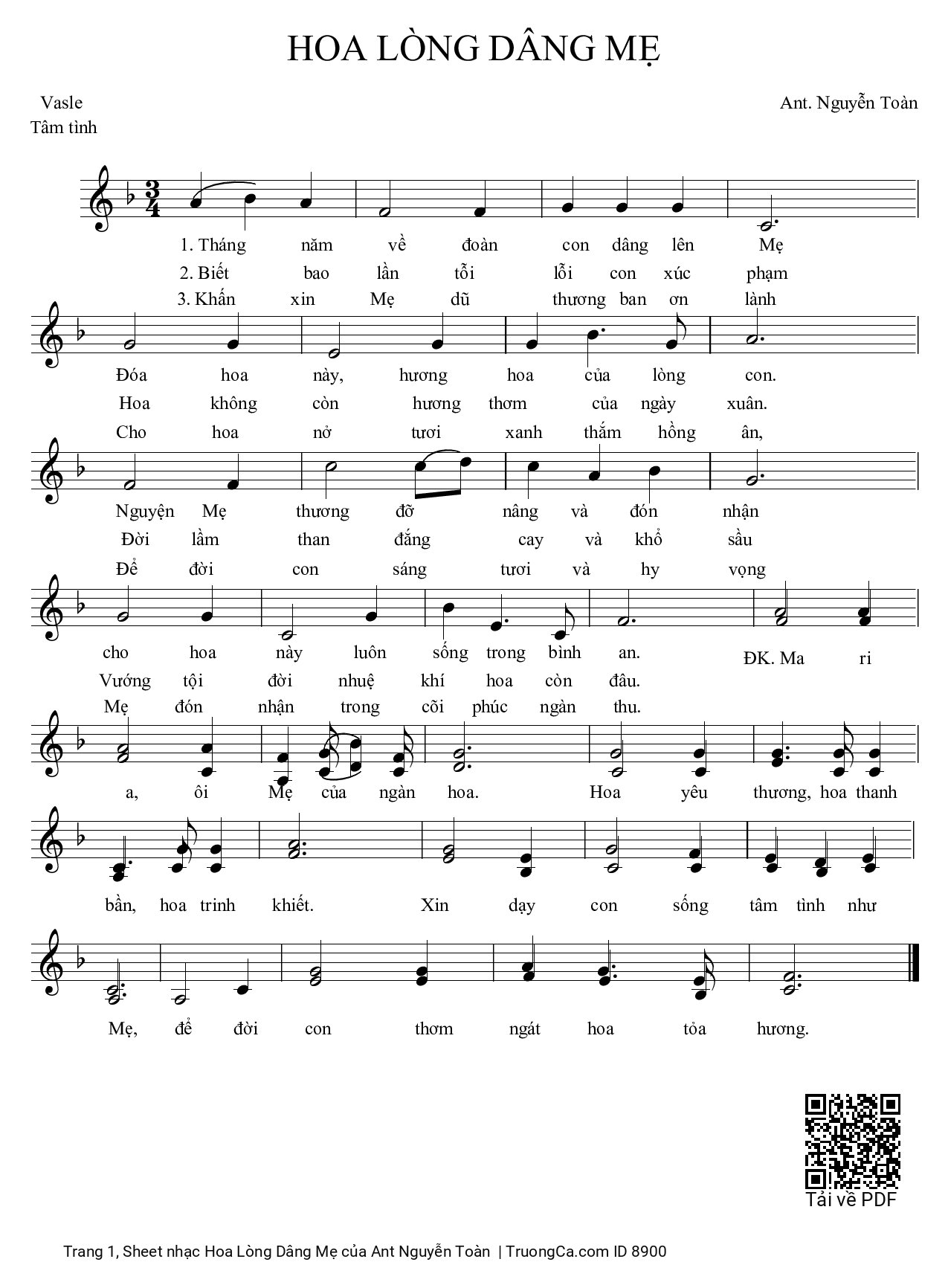 Sheet PDF of Hoa Lòng Dâng Mẹ