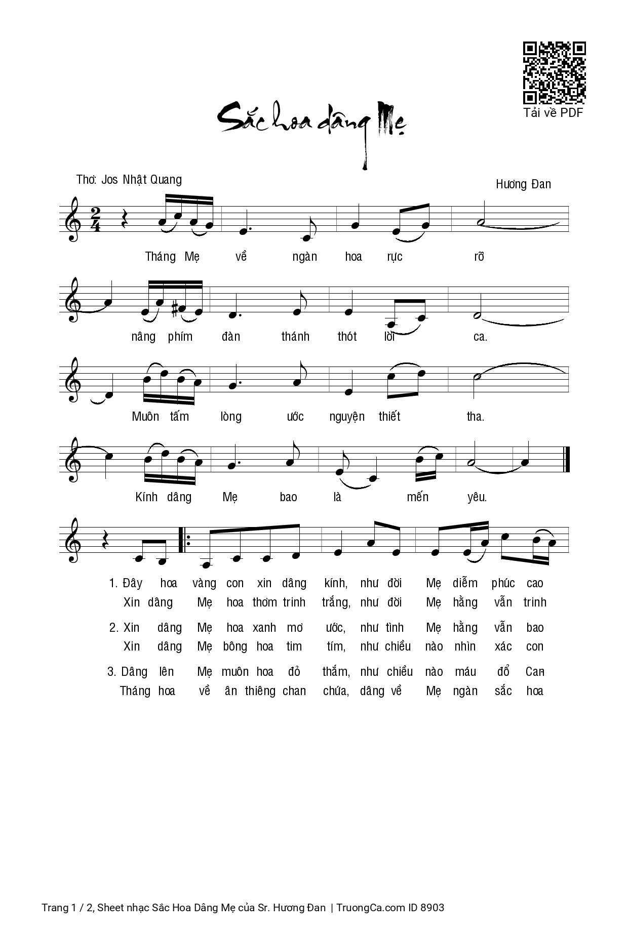 Sheet PDF of Sắc Hoa Dâng Mẹ